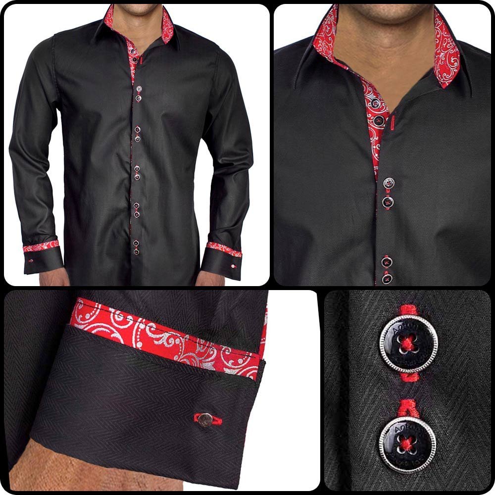 Premium Black & Red French Cuff Dress Shirts for Men - USA Made Formal Business Attire - Perfect for Weddings, Office Meetings & Special Occasions