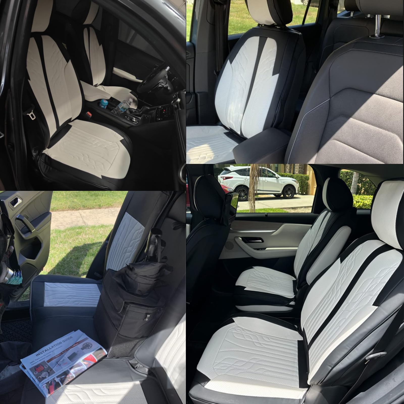 Premium Leather Car Seat Covers - Waterproof & Breathable Universal Fit for Cars, SUVs & Trucks | Anti-Slip Luxury Seat Protection (Full Set, Milk White+Black) | Perfect for Daily Commute, Road Trips & Family Travel