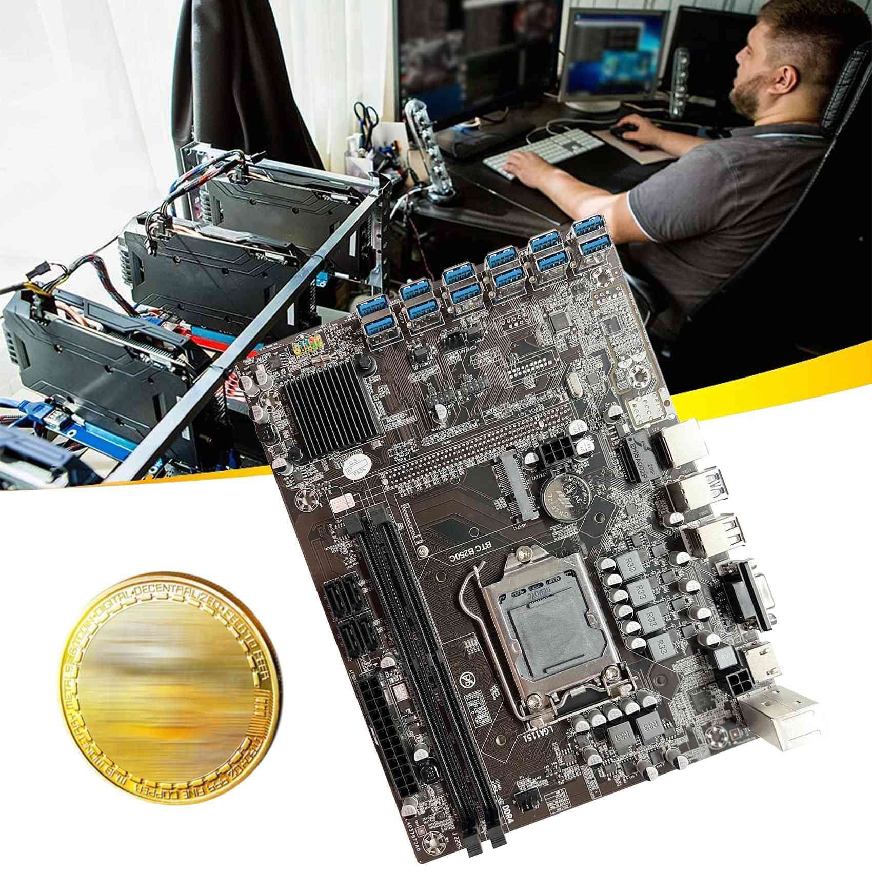 ISTOVO B250C BTC Mining Motherboard Bundle - Intel G3930 CPU, 4GB DDR4 2666MHz RAM, 128GB SSD, Cooling Fan & SATA Cable - 12x PCIE to USB 3.0 GPU Slots for Cryptocurrency Mining Rigs - Perfect for Bitcoin, Ethereum & Litecoin Mining Operations