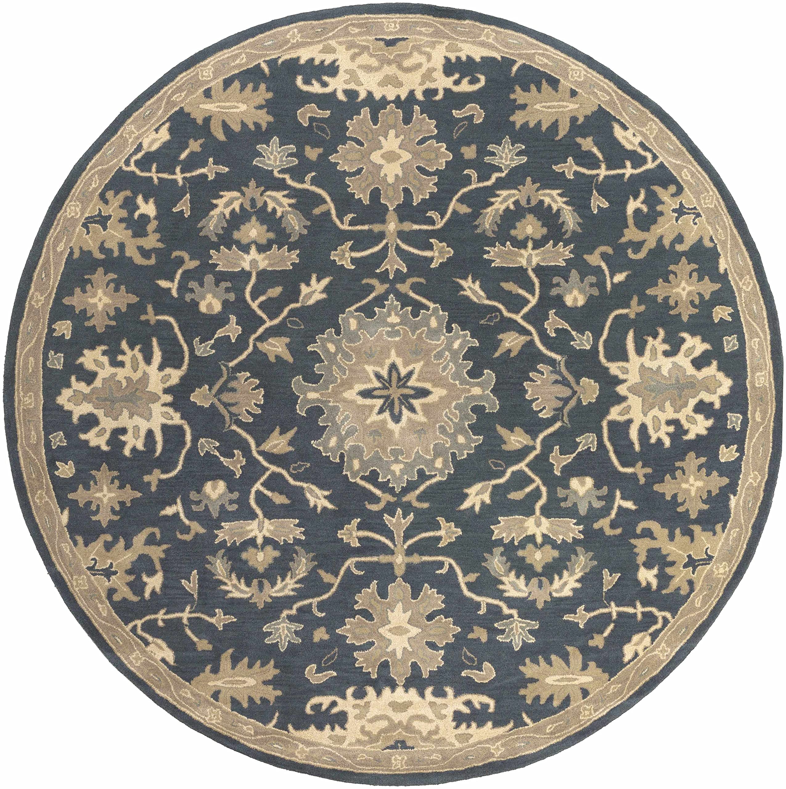 Hauteloom Hazen Wool Area Rug - Traditional Brown, Green, Beige 4' Round - Soft Living Room & Bedroom Rug - Perfect for Cozy Home Decor, Family Gatherings & Relaxing Spaces