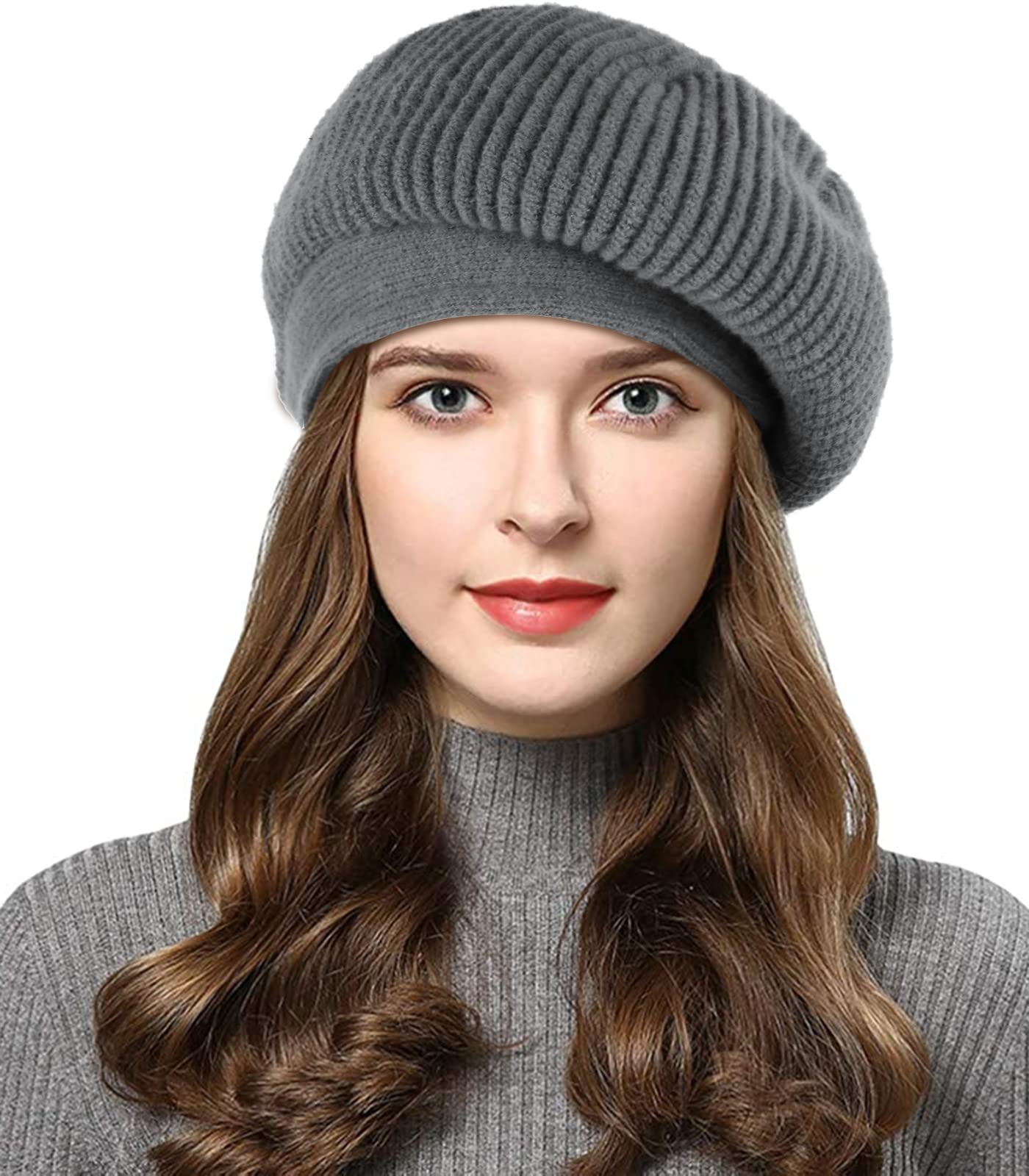 Wantonfy Women's French Beret Hat - Winter Warm Knitted Wool Beanie for Girls & Women | Perfect for Cold Weather, Fashion Outfits & Holiday Gifts