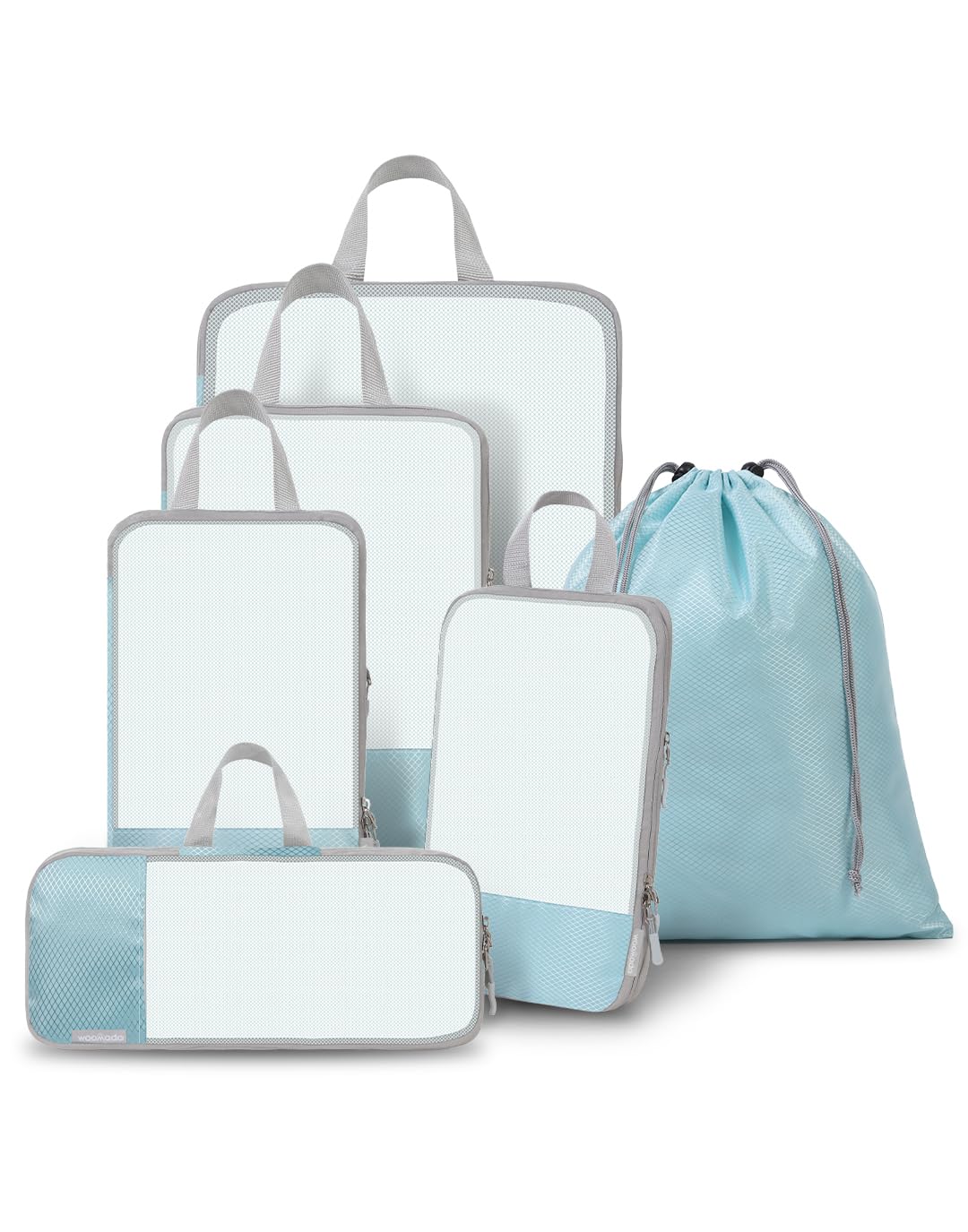 WOOMADA 6-Piece Compression Packing Cubes Set - Expandable Mesh Travel Organizer for Suitcases & Luggage - Perfect for Business Trips, Vacations & Weekend Getaways