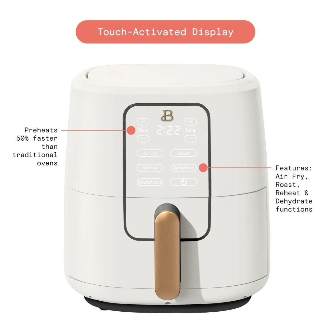 6 Qt Air Fryer with TurboCrisp Technology - Touchscreen Control, Adjustable Temp 175°F-400°F, Nonstick Basket, Fast & Even Cooking - Perfect for Family Dinners, Meal Prep & Healthy Snacks - White Icing Design