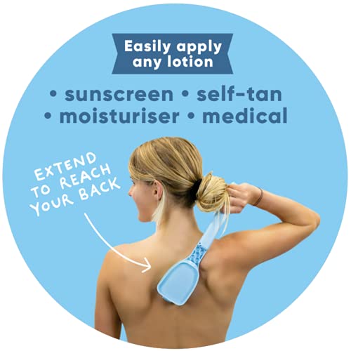 Bakslap Body Lotion Applicator with Replaceable Sponge Pads (2 Pack) - Extendable Long Handle Back Lotion Applicator for Self Application - Perfect for Skin Cream, Suntan Lotion & Body Care - Ideal for Beauty, Tanning & Medical Use (Blue)
