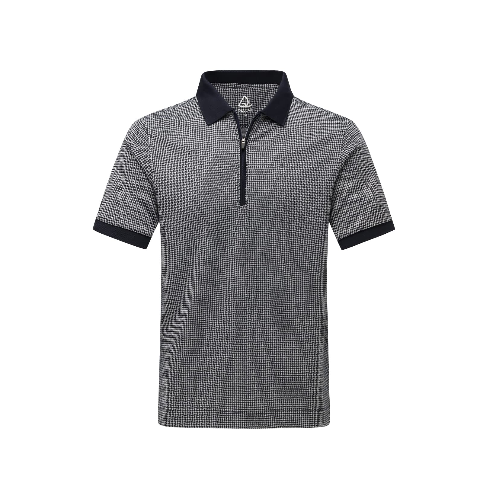 DEOLAX Men's Plaid Golf Polo Shirt - Quarter-Zip Casual Fit Short Sleeve Top for Golf, Office & Outdoor Activities