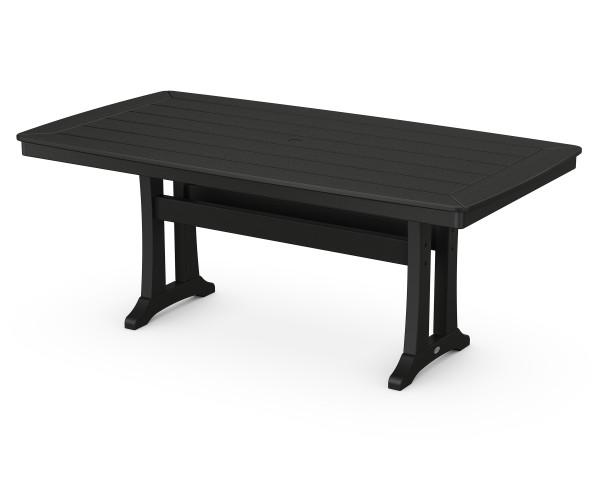 Polywood Black Nautical Trestle 38 x 73 Inch Outdoor Dining Table - Perfect for Patio, Deck, Poolside & Backyard Entertaining