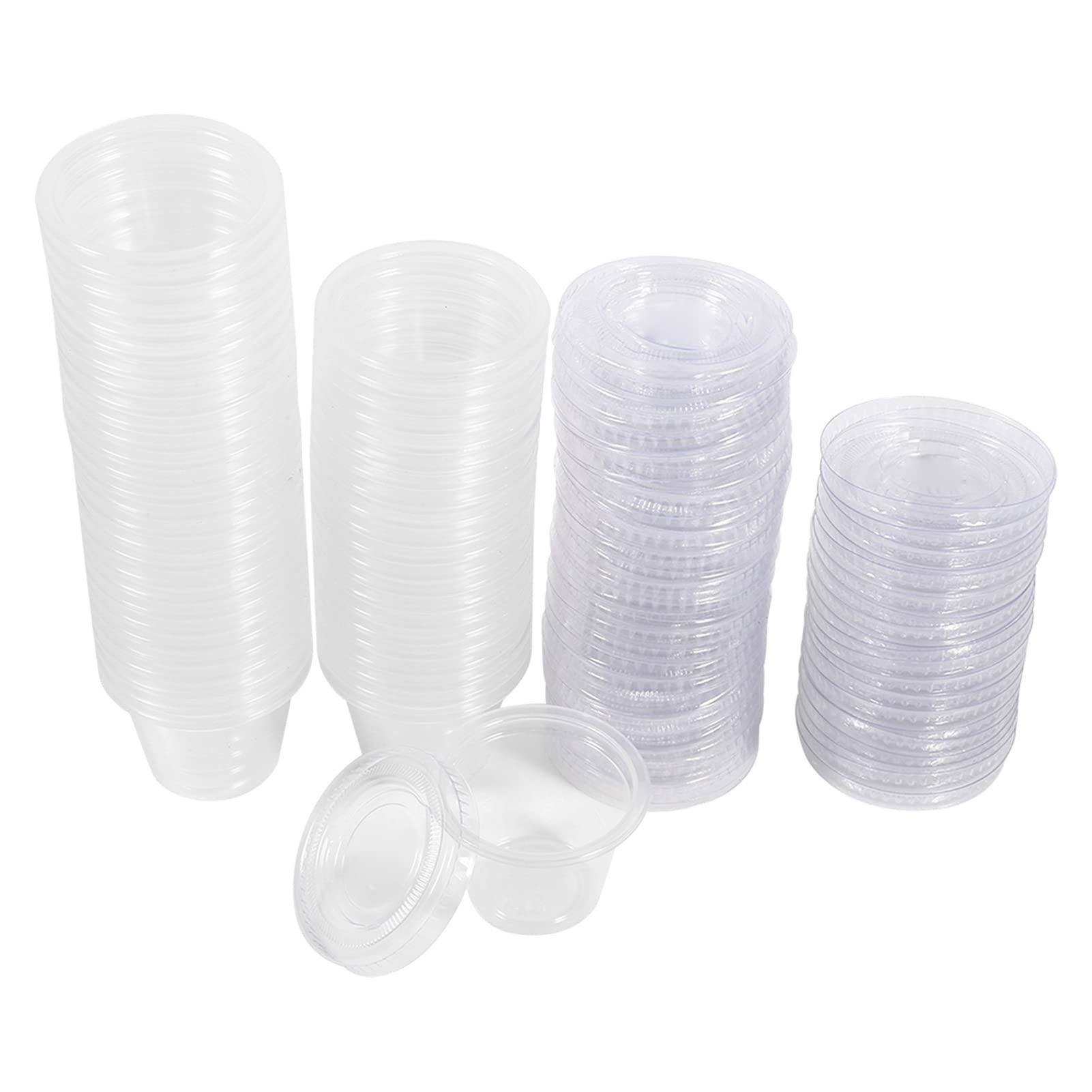 4 Sizes 50Pcs Disposable Plastic Clear Sauce Cups with Lids - 4oz, 2oz, 1oz & 0.5oz Mini Condiment Containers for Takeout, BBQ, Parties, Restaurants & Food Storage