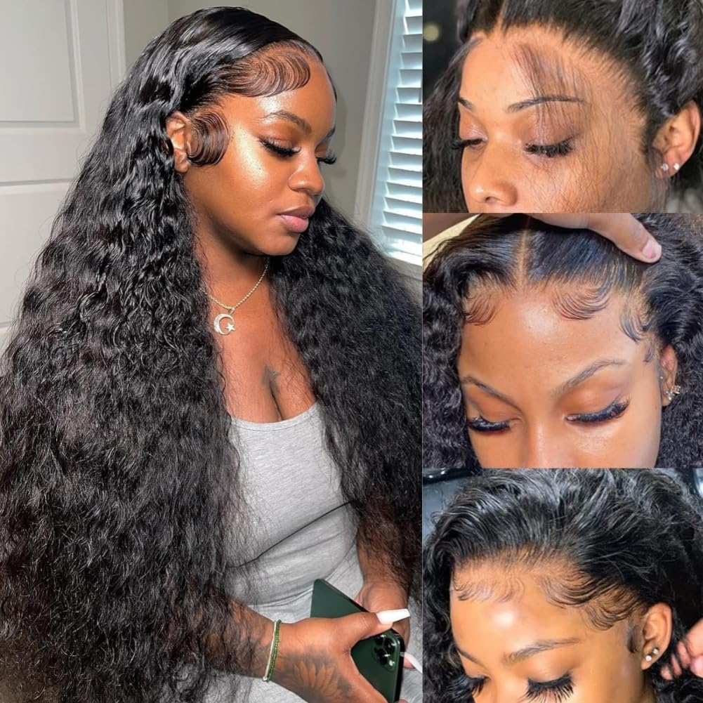 30 Inch Wet and Wavy Water Wave Lace Front Wigs - 100% Human Hair 13x4 HD Transparent Lace - 180% Density Deep Wave Wig - Pre-Plucked Glueless Curly Wig for Women - Perfect for Cosplay, Daily Wear & Special Occasions