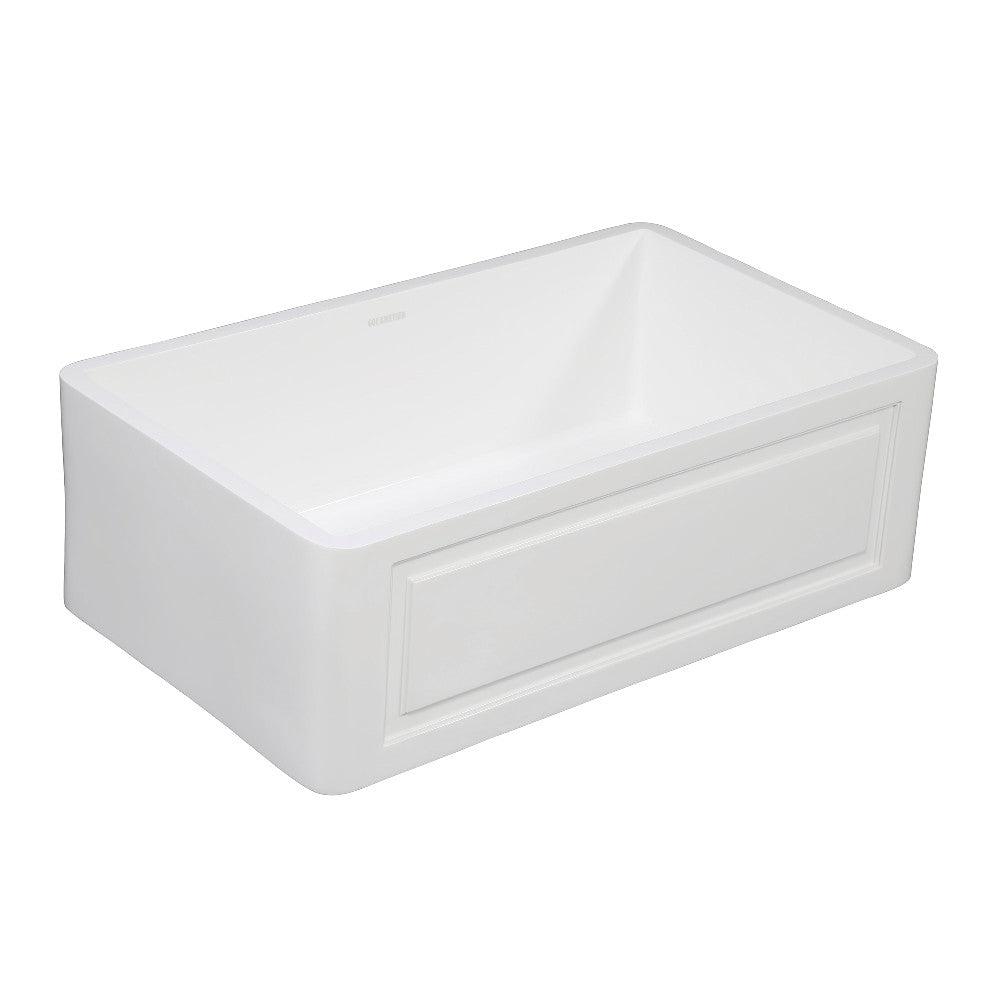 Kingston Brass 33-inch Matte White Farmhouse Apron Front Single Bowl Kitchen Sink - Solid Surface Matte Stone for Modern & Rustic Kitchens | Perfect for Farmhouse, Cottage & Country Style Homes