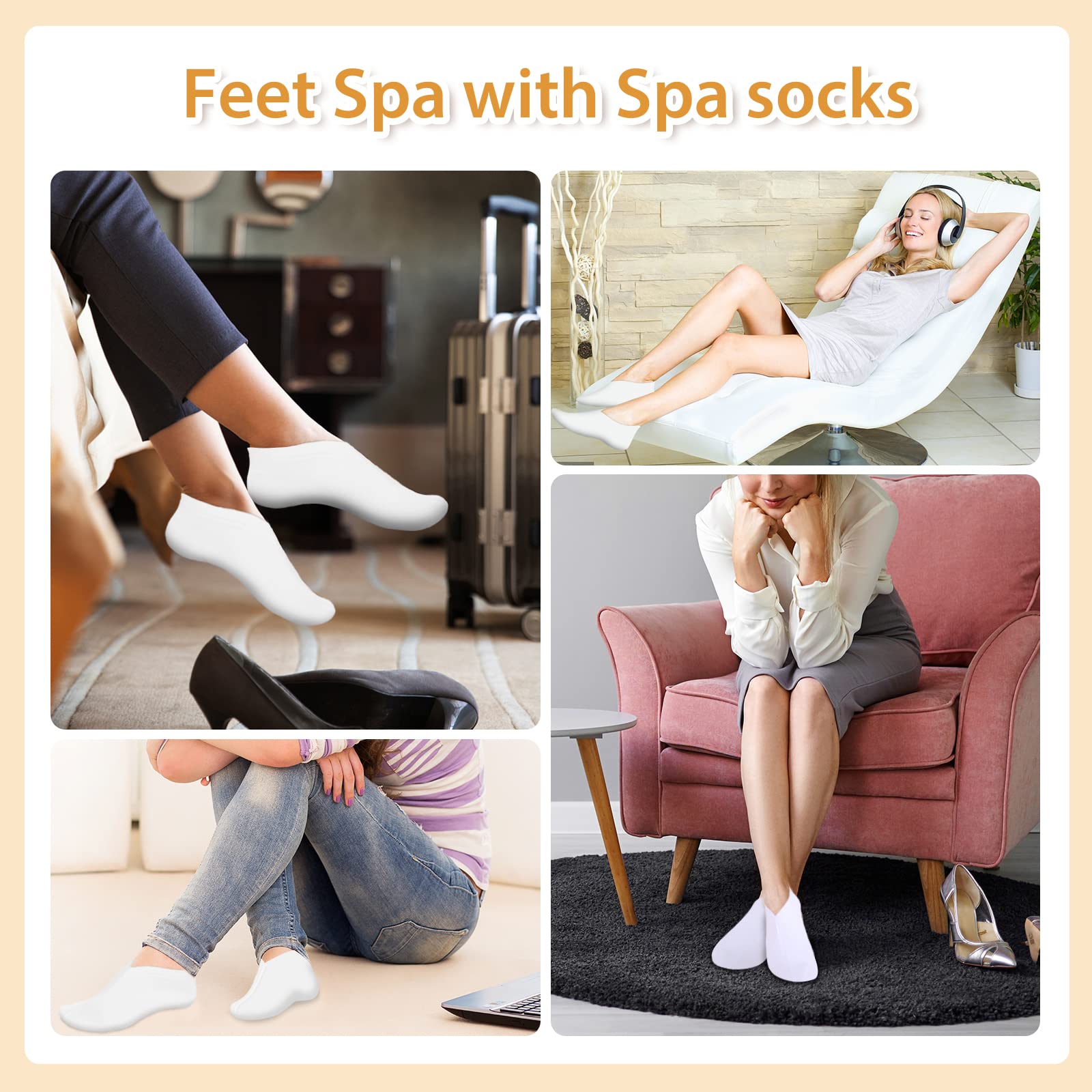 3 Pairs Moisturizing Socks for Dry Cracked Feet - Soft Cotton Foot Spa Socks with Deep Hydration for Calluses, Rough Skin & Cracked Heels - 8.26 Inch White Cosmetic Socks - Perfect for Overnight Foot Care & Relaxing Spa Treatments