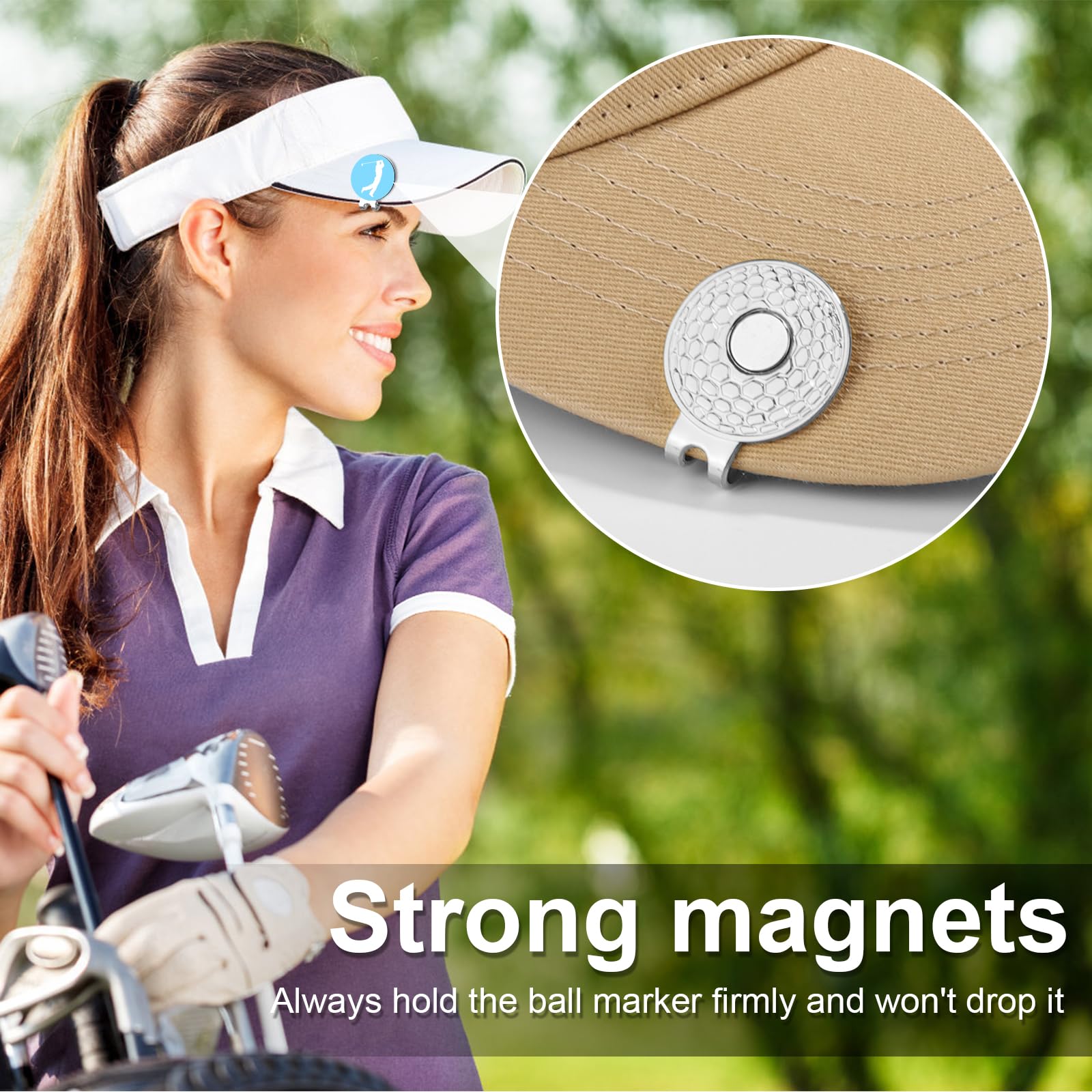 6pcs Magnetic Golf Ball Marker Clip Set - Strong Magnet Hat Clip for Golf Hats, Caps, Pants & Gloves | Durable Metal Holder with Stylish Patterns | Perfect Golf Accessories Gift for Men & Women | Ideal for Golf Courses & Driving Range Practice