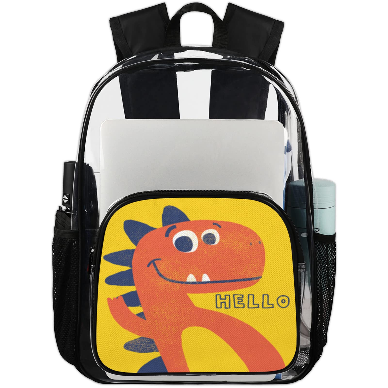 Durable PVC Cartoon Dinosaur Clear Backpack for Kids & Teens - Transparent School Bag with Laptop Compartment for Boys, Girls, Women & Men - Perfect for School, Work, Travel & Outdoor Adventures