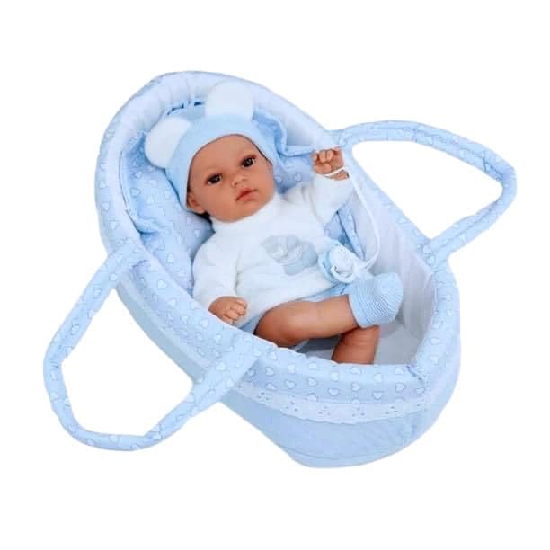 Ann Lauren Dolls Baby Blue Bassinet with Baby Doll - Realistic Doll Crib for Pretend Play, Nursery Decor & Gift for Toddlers & Kids (Perfect for Role Play, Birthday & Christmas Presents)