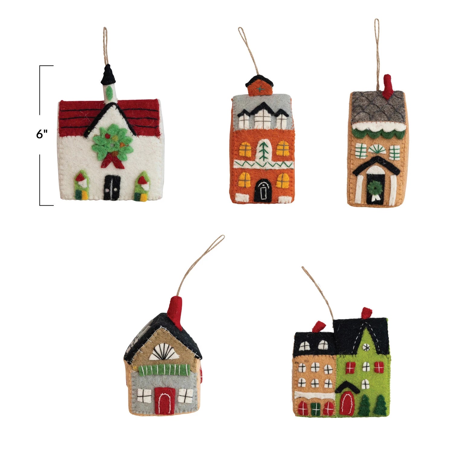 Handmade Wool Felt House Ornament Set - Christmas Tree Decorations, Holiday Home Decor, DIY Craft Kit for Festive Season - Perfect for Christmas Tree, Mantel, Table Centerpiece and Gift Giving