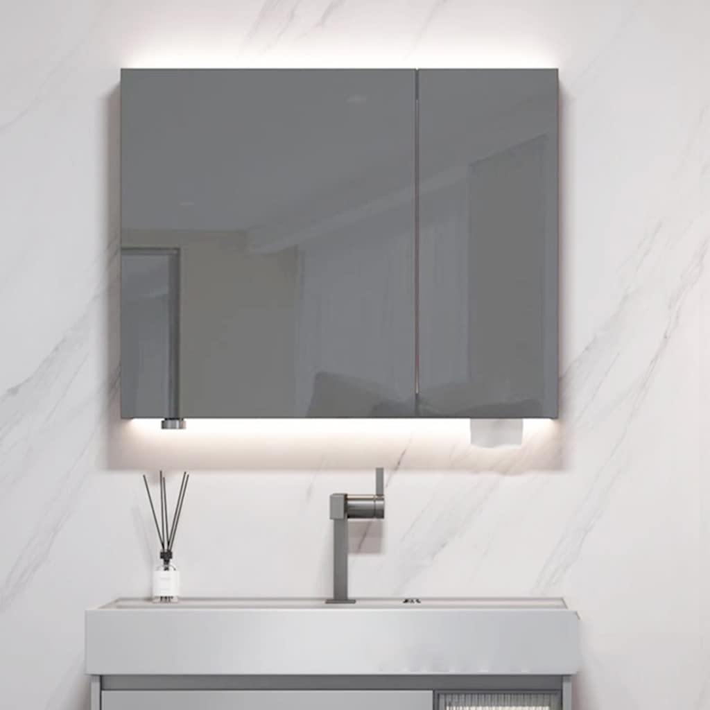 Stainless Steel Bathroom Mirror Cabinet with Storage - Wall Mounted Medicine Cabinet with Endoscope, Surface or Flush Mount - 80cm Large Bathroom Mirror for Modern Homes & Spa-Like Vanity Areas