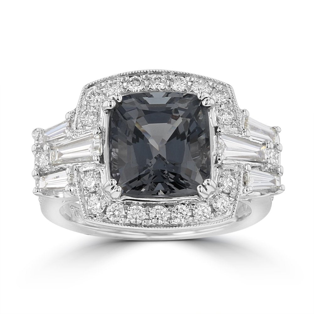 18KT Gold 4.19 CT Grey Spinel & 1.20 CTW Diamond Halo Ring for Women - Elegant Engagement, Wedding, Anniversary Jewelry Gift