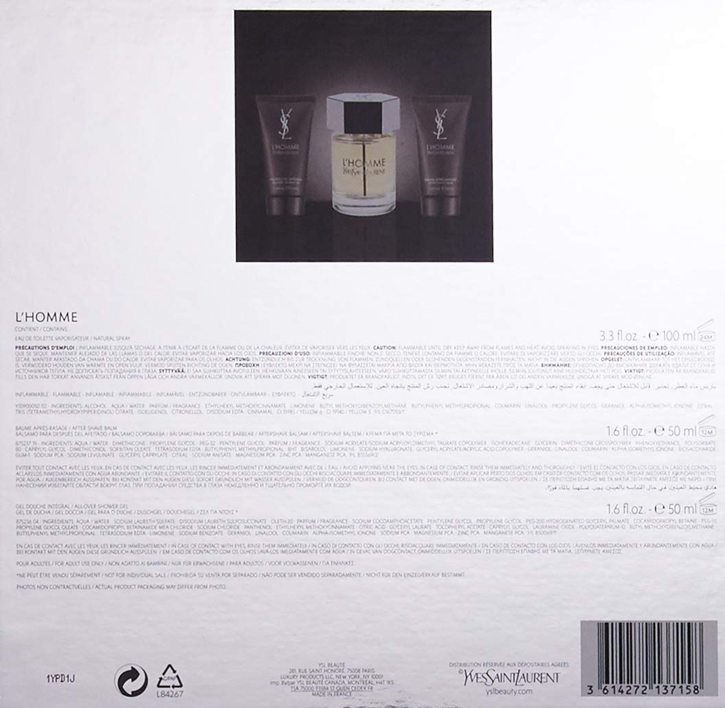 Yves Saint Laurent L'Homme Men's Gift Set - Eau De Toilette Spray, After Shave Balm & Shower Gel | Luxury Cologne Set for Him | Perfect for Birthdays, Anniversaries & Special Occasions