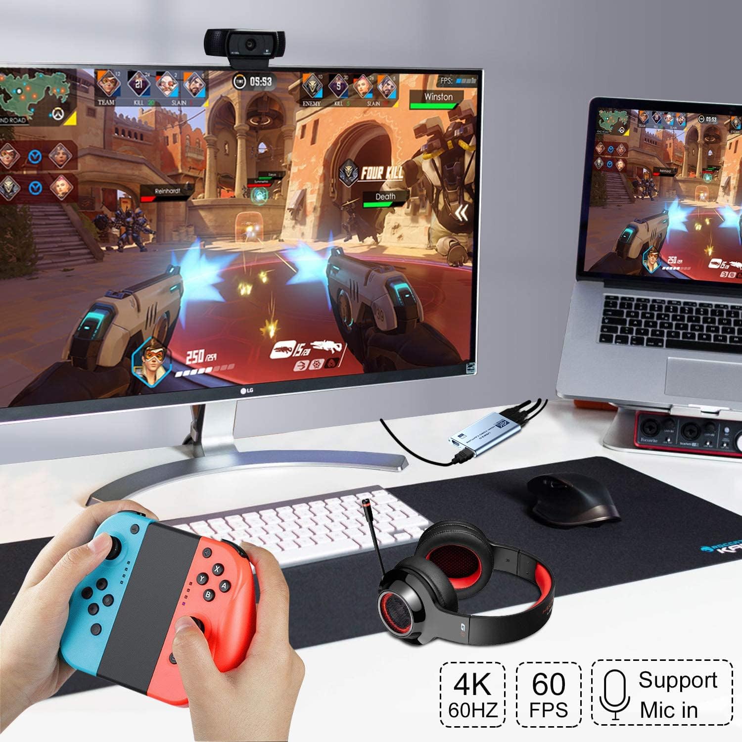 4K HDMI Video Capture Card for Live Streaming & Gaming - 1080P 60FPS USB 3.0 Game Capture Device Compatible with DSLR Camera, Nintendo Switch, Xbox, PS4, PS5, PC & OBS - Perfect for Twitch, YouTube Live & Professional Recording