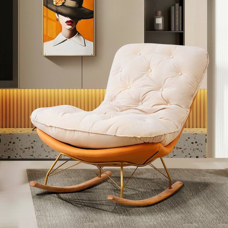 Modern Flannel Upholstered Rocking Chair with Removable Back Cushion - Comfortable Indoor Lounge Chair for Nursery, Living Room & Reading Nook