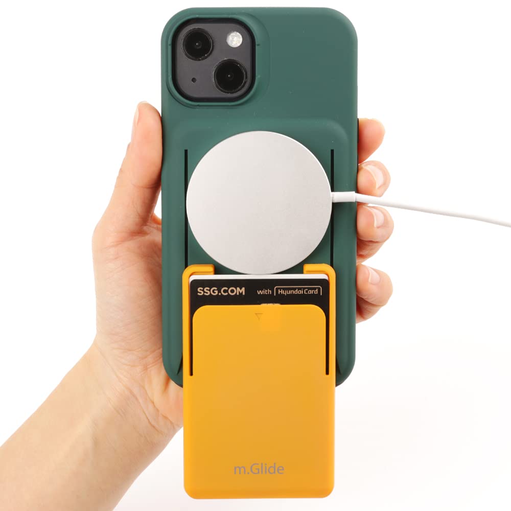SKINU KOREA m-Glide iPhone 13 MagSafe Wallet Case - Shockproof Protective Cover with Card Holder | Lightweight Slim Rugged Design | Green/Yellow (IP13MG-GN) | Perfect for Outdoor Activities & Daily Use