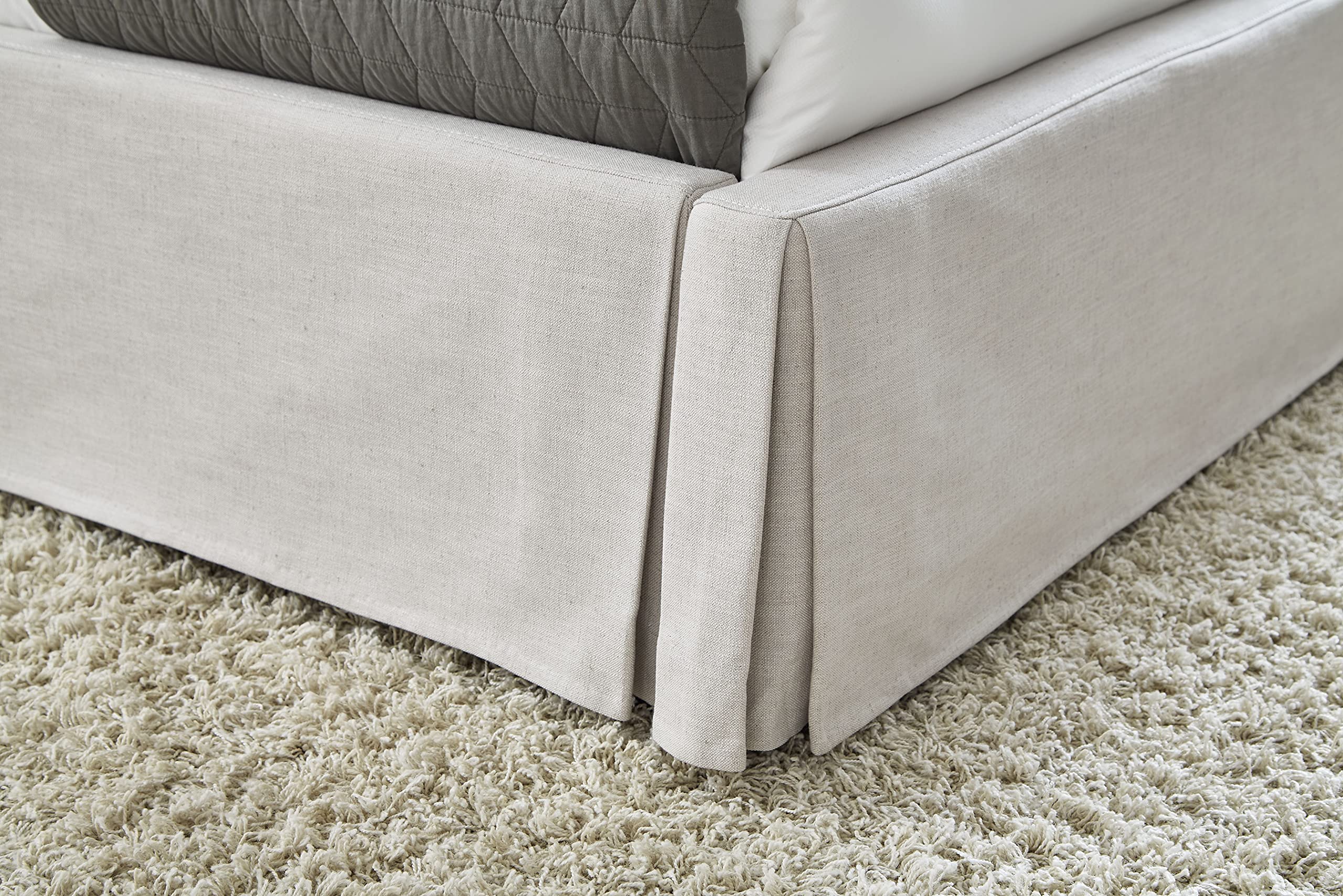 Modus Furniture Solid Wood Upholstered Panel Queen Bed Frame - Hera Collection in Oatmeal Fabric | Modern Bedroom Furniture for Master Bedroom & Guest Room