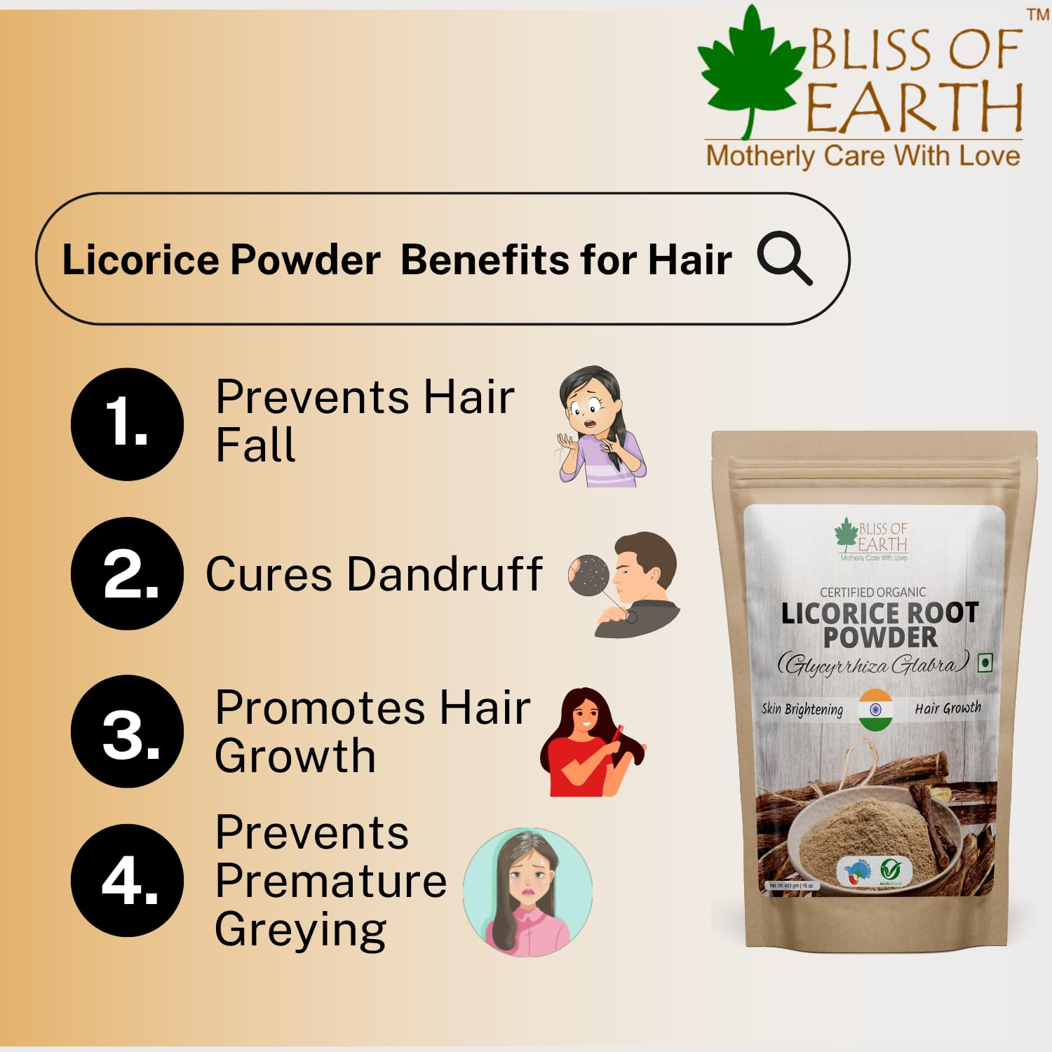 Organic Licorice Root Powder (Mulethi) 453g Pack of 2 | Skin Whitening, Hair & Face Care | USDA Certified for Eating & Beauty | Perfect for DIY Masks, Tea & Holistic Wellness