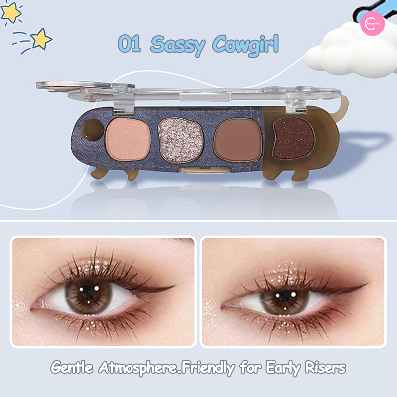 SANFU MYY Little Pup Diary Quad Eyeshadow Palette - 4 Matte & Shimmer Eyeshadow Colors, Vegan & Cruelty-Free - Perfect for Everyday Makeup, Party & Special Occasions