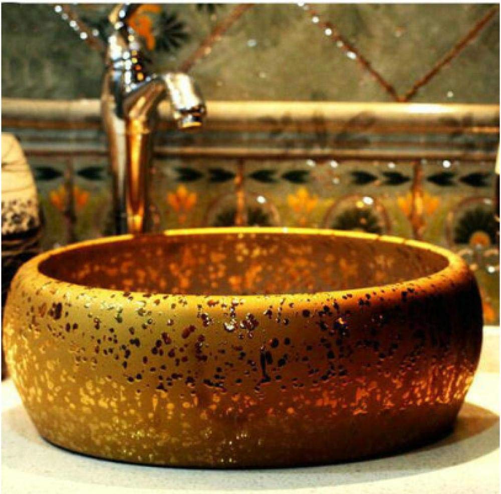 Luxury Golden Porcelain Vessel Sink - Abstract Art Basin for Modern Bathrooms