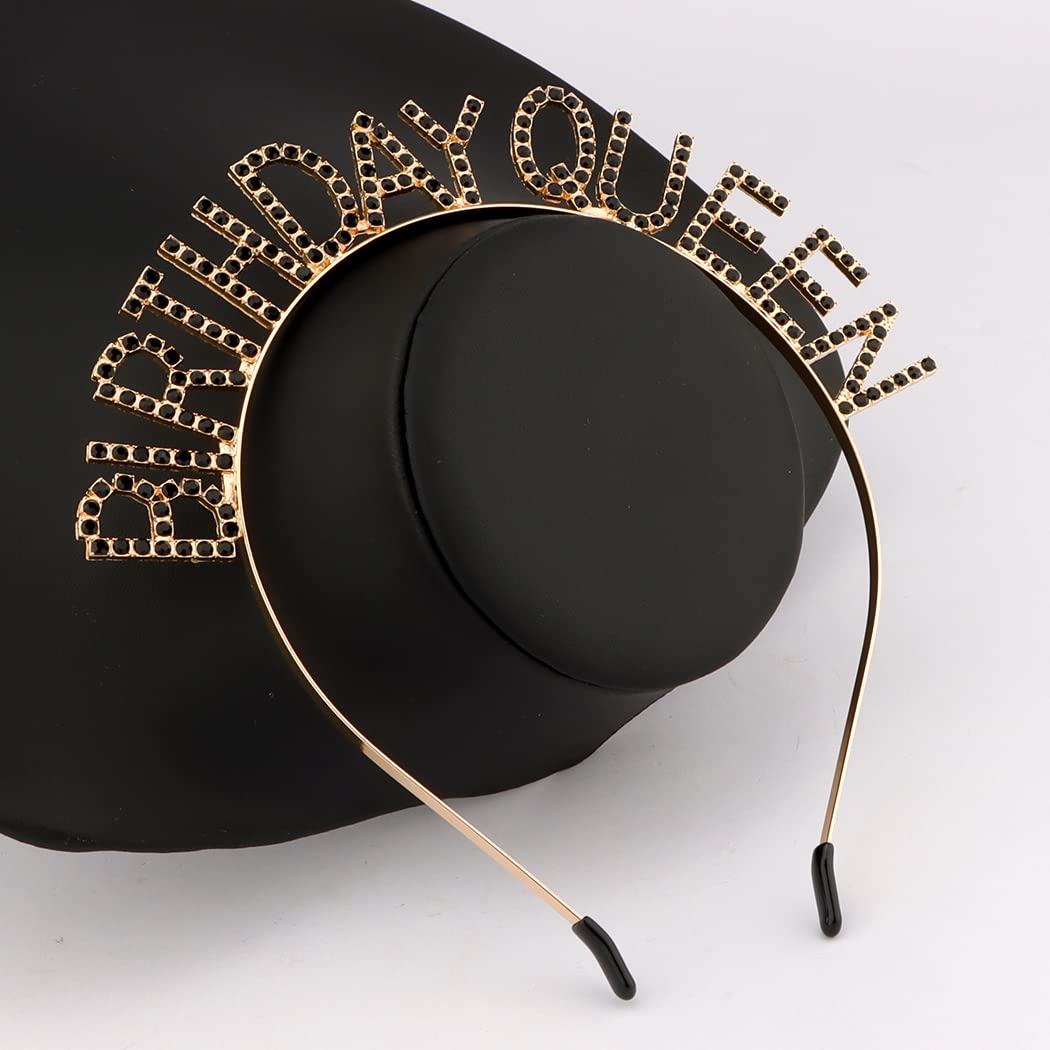 Elegant Black & Gold Birthday Crown for Women & Girls - Rhinestone Tiara Headband for Birthday Queen & Princess | Perfect for Birthday Parties, Celebrations & Photo Shoots