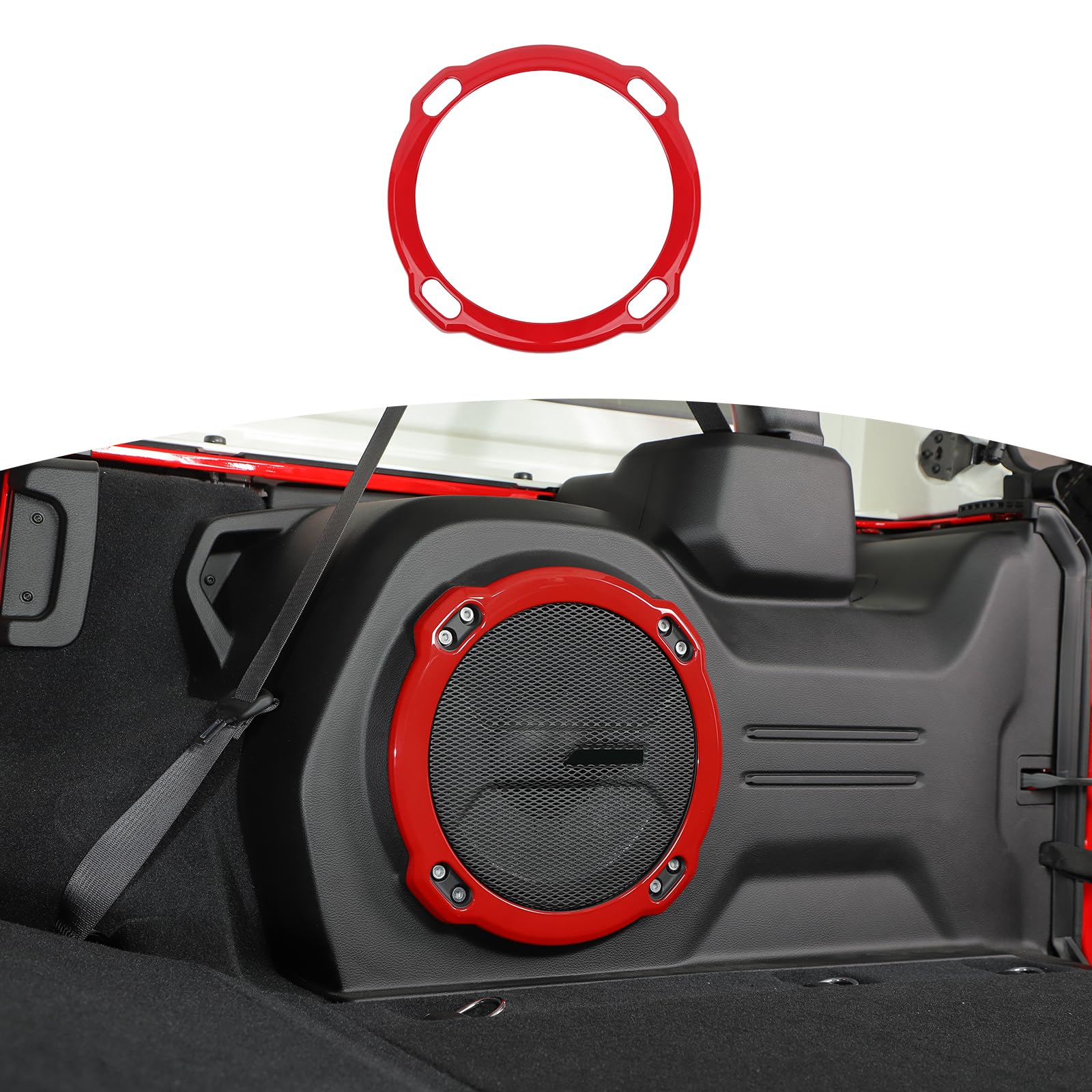 RT-TCZ Red Trunk Speaker Cover Trim Ring for Jeep Wrangler JL Rubicon 2018-2023 | Interior Accessories & Sound System Upgrade | Perfect for Off-Road Adventures & Car Audio Enthusiasts