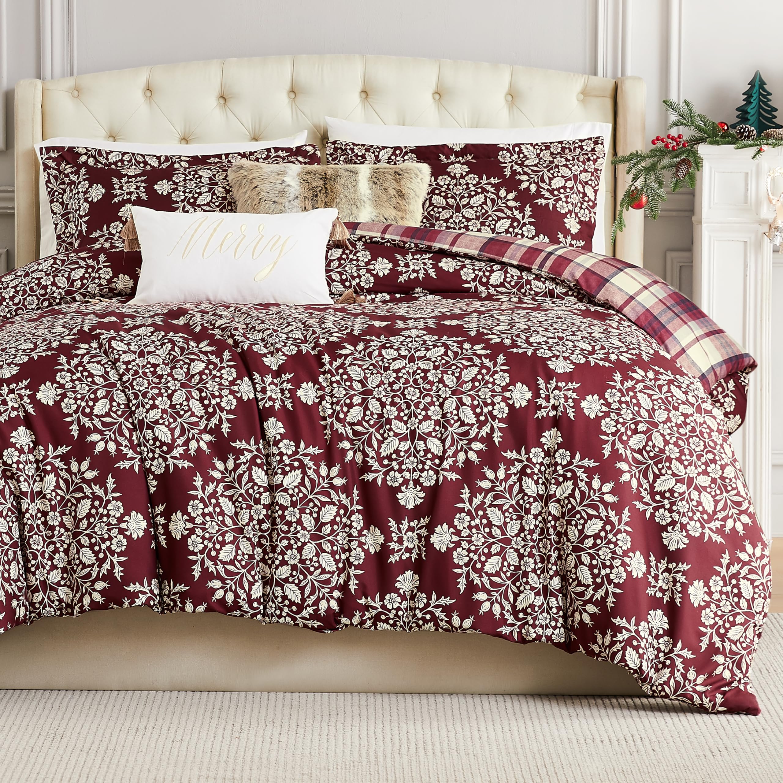 Reversible Christmas Comforter Set - Queen/Full Holiday Bedding for Festive Decor