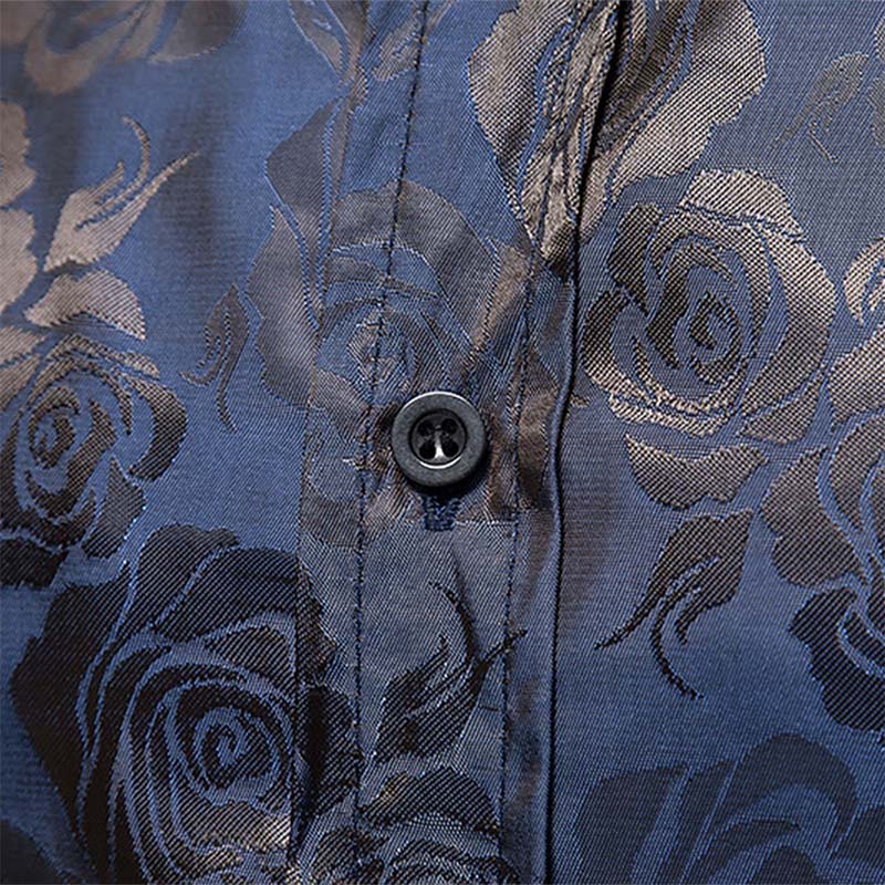 Men's Slim Fit Rose Printed Casual Shirt - Stylish Blue Button Down Shirt for Work, Date & Everyday Wear