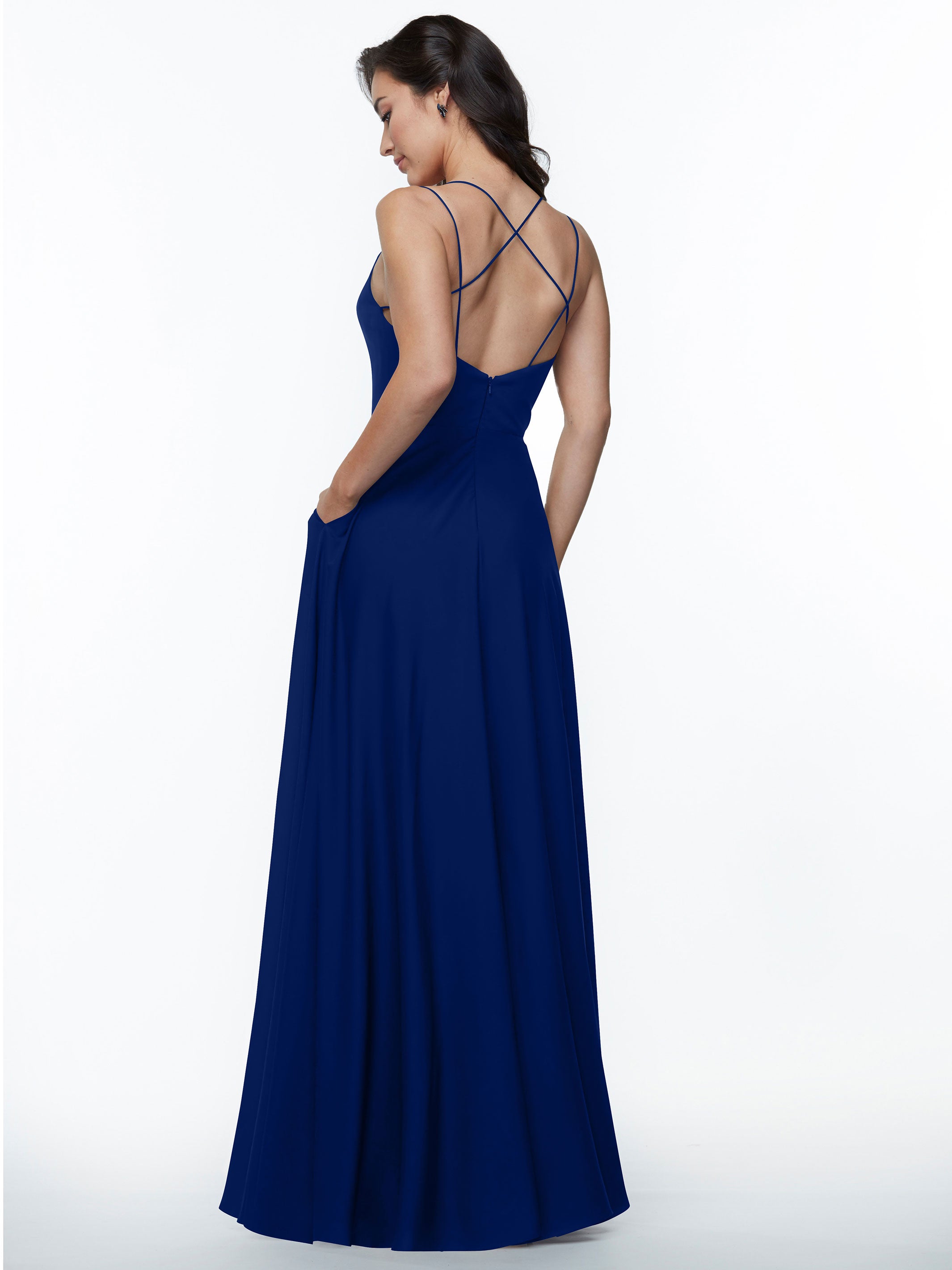 Elegant 83024 Stretch Chiffon A-Line Bridesmaid Dress with Pockets - Perfect for Weddings, Parties & Formal Events - Comfortable & Stylish Plus Size Option Available