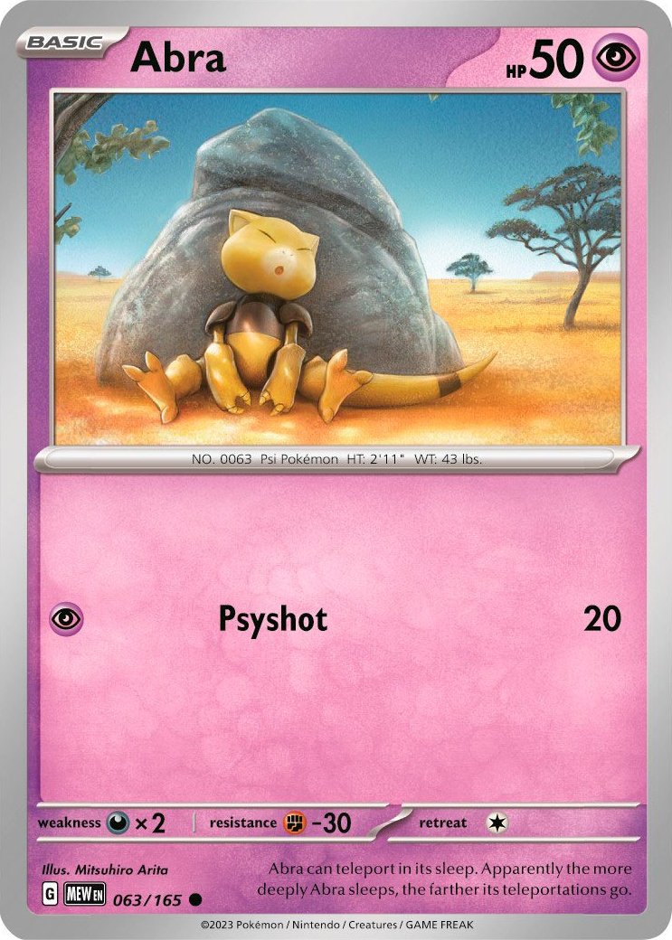 Abra (063/165) Pokemon Scarlet & Violet 151 Trading Card - Rare Psychic Type for Collectors & Battles