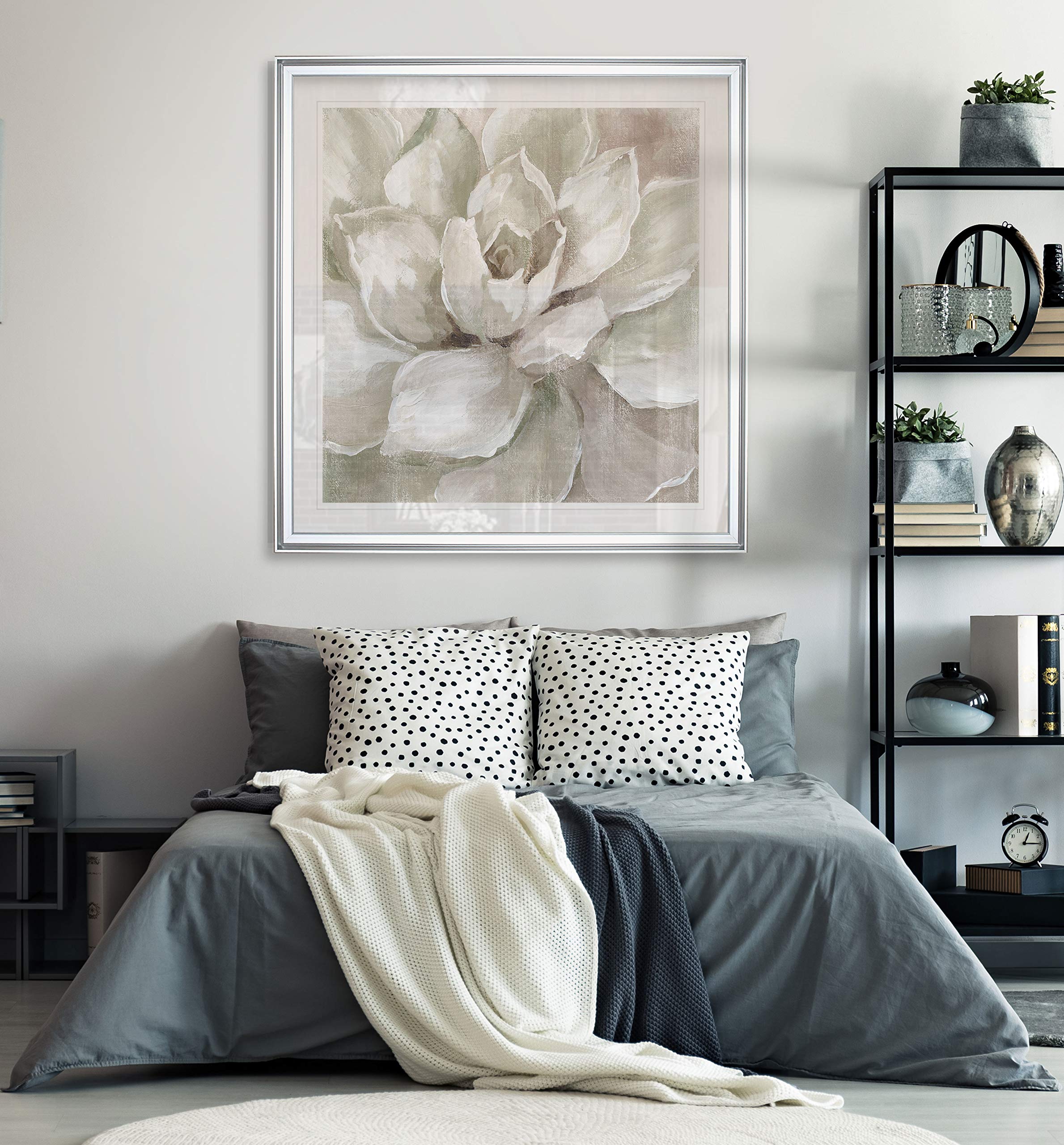 Hazy Summer Succulent White Plant Wall Art - Framed Canvas Giclee Print - Modern Home Decor Painting for Living Room, Bedroom & Office