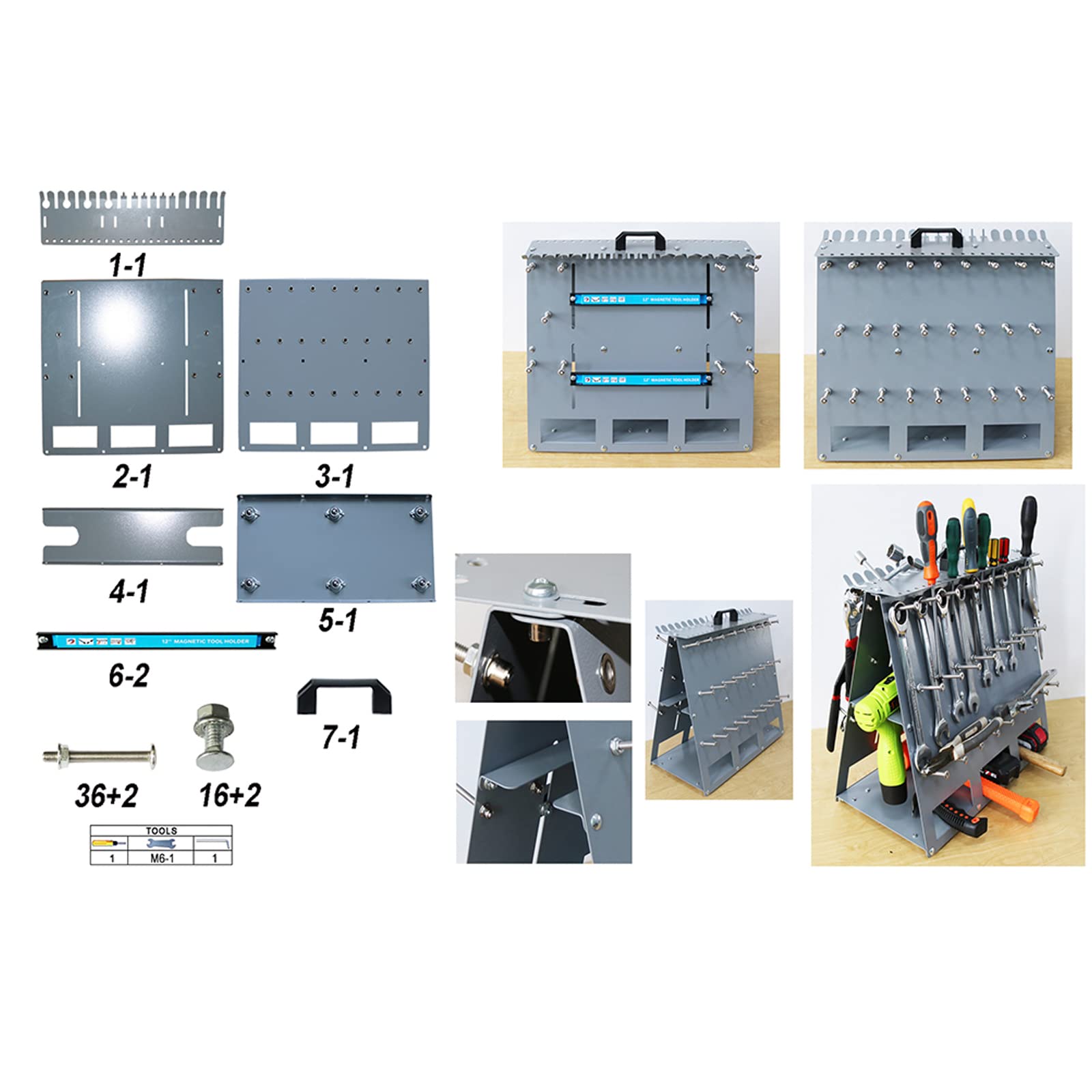 INTSUPERMAI Tool Organizer Rack - Desktop Tool Storage with Charging Station for Drills & Accessories | Perfect for Workshop, Garage & DIY Projects