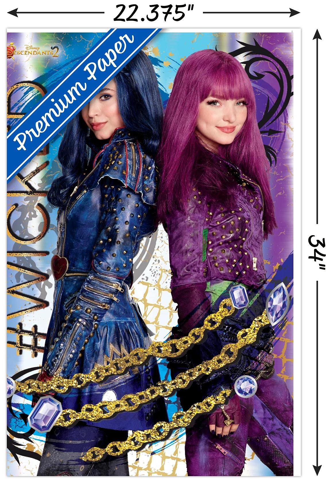 Disney Descendants 2 Wicked Wall Poster 22.375x34 Inches - Premium Movie Poster & Mount Bundle for Kids Room Decor, Teen Bedroom, Disney Fan Collection