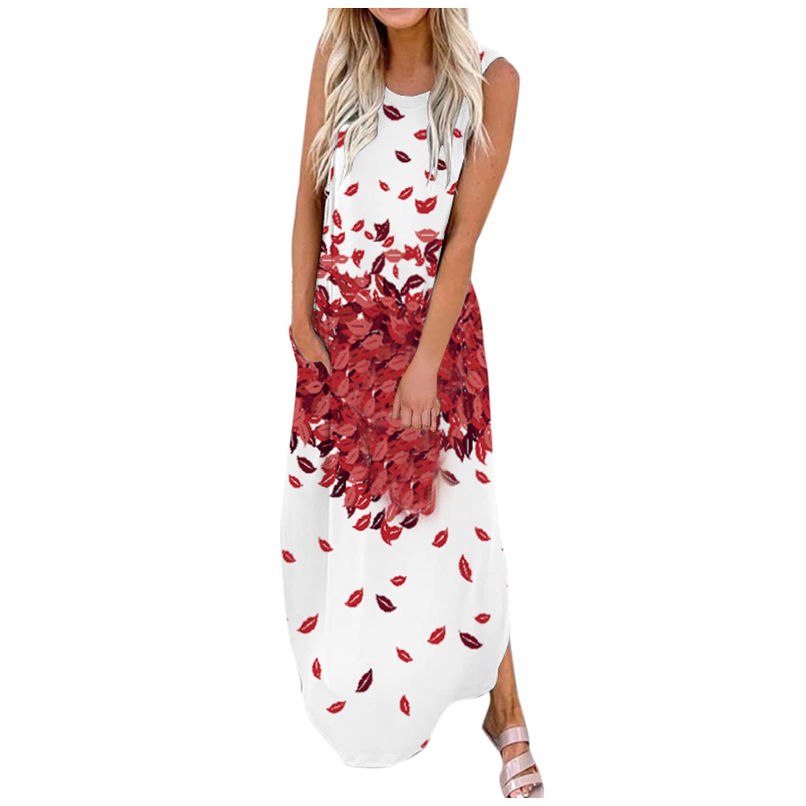 Smooto Women's Criss Cross Hollow Out Maxi Dress - Sexy Wrap Beach Dress for Summer Vacation, Party, and Casual Wear (Red, Medium)