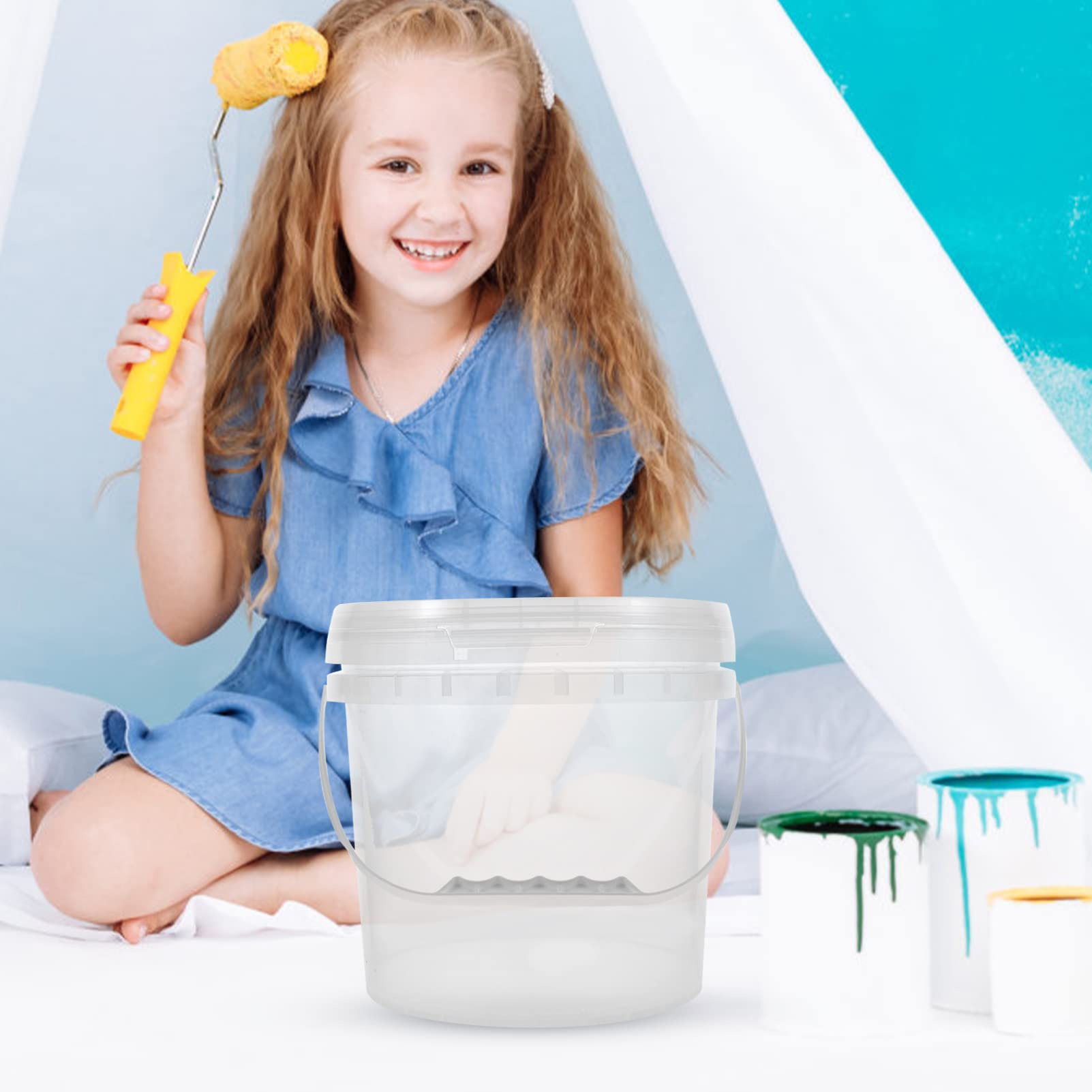 5L Clear Plastic Paint Pail with Lid & Handle - Empty Paint Storage Bucket for Arts, Crafts, DIY Projects | Perfect for Paint Storage, Party Favors & Home Decor Organization