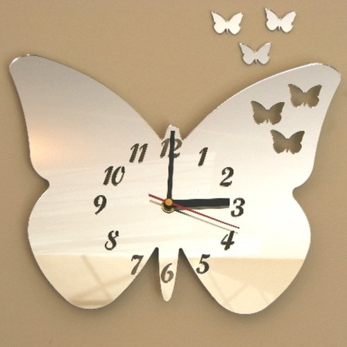 Butterfly Wall Clock Mirror - 25cm x 20cm Decorative Home Decor for Living Room, Bedroom & Office