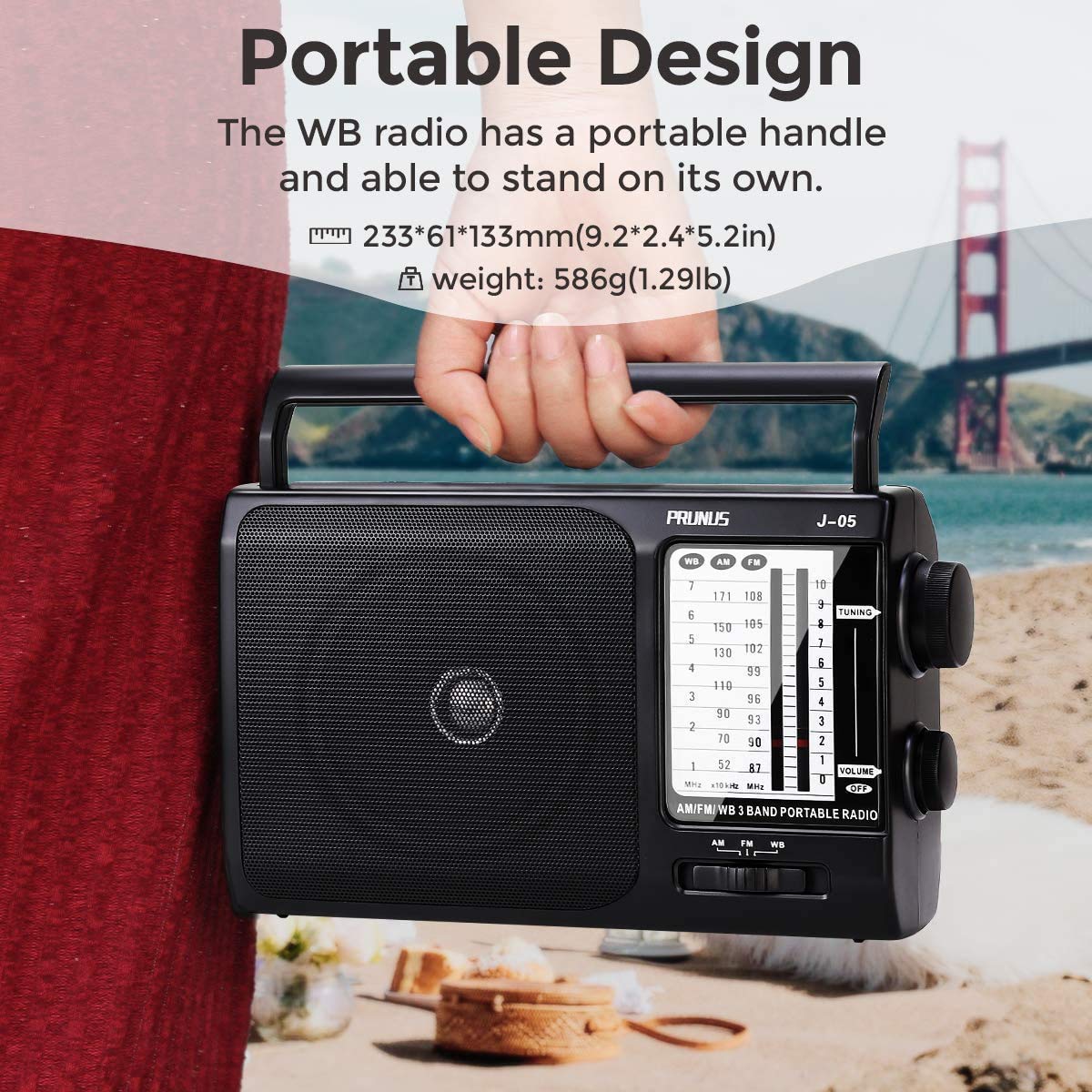 NOAA Weather AM FM Portable Radio with Best Reception - Battery or AC Powered Transistor Radio for Home, Emergency, Camping & Outdoor Use - Includes 3X D Cell Batteries & Wall Plug by PRUNUS
