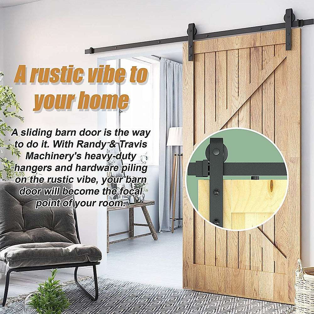 1.8m Sliding Barn Door Hardware Kit - Heavy Duty Black Steel Track & Rollers for Rustic Home & Office Doors | DIY Installation, Space-Saving Solution for Bedrooms, Closets & Room Dividers