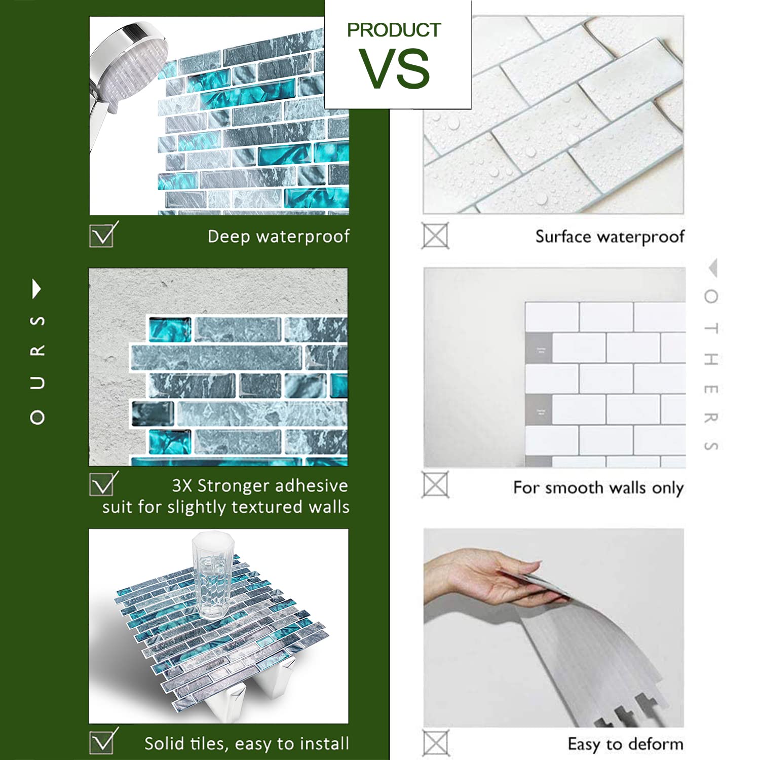 STICKGOO Thick Peel and Stick Tile Backsplash - 12”×12” Self Adhesive Wall Tiles for Kitchen & Bathroom - Easy DIY Removable Backsplash (10 Sheets) - Perfect for Home Renovation, Apartment Upgrades, and Rental Properties