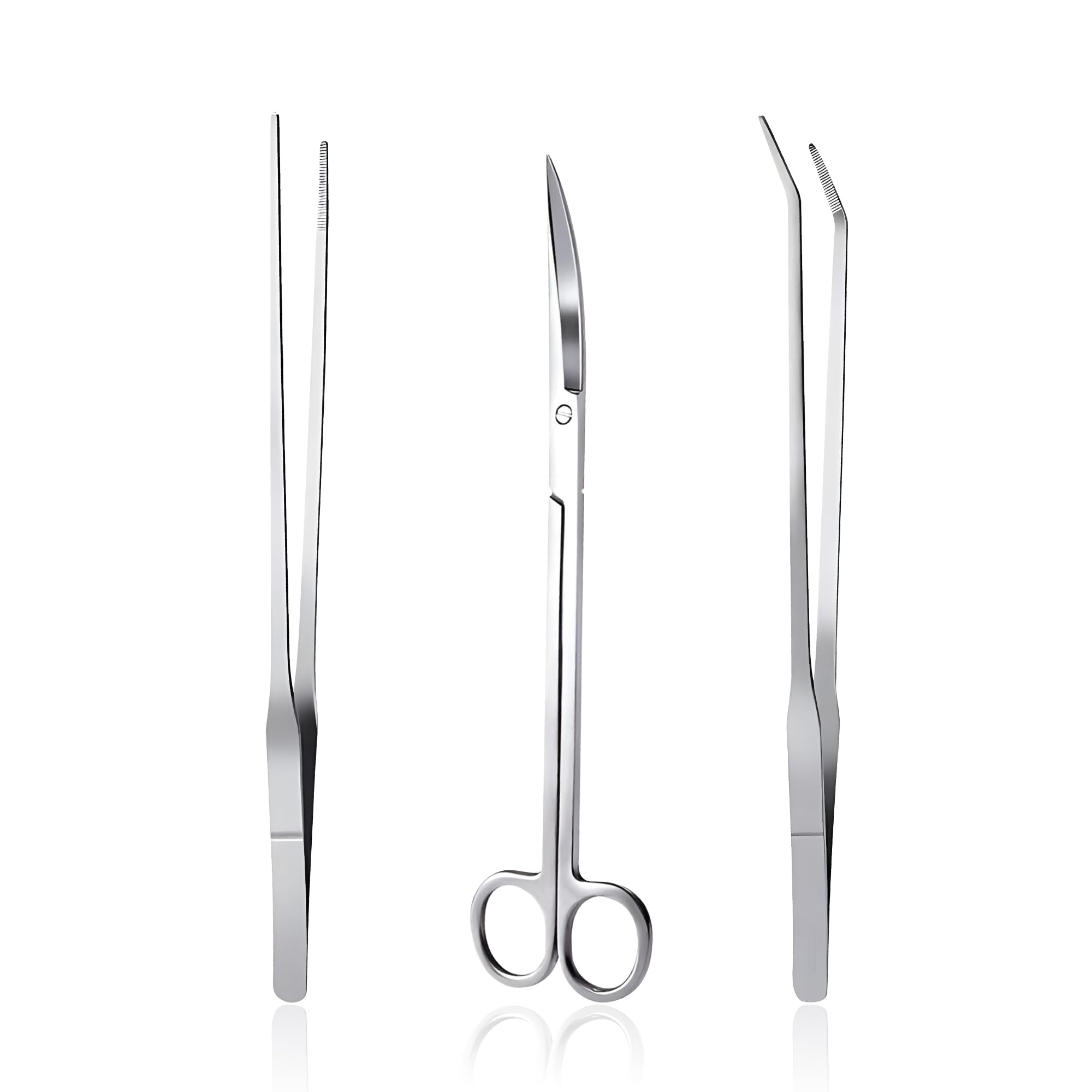 3 in 1 Stainless Steel Aquarium Tools Kit - Long Aquatic Plant Tweezers, Scissors & Aquascaping Tools for Fish Tank Maintenance | Perfect for Trimming, Planting & Aquascaping