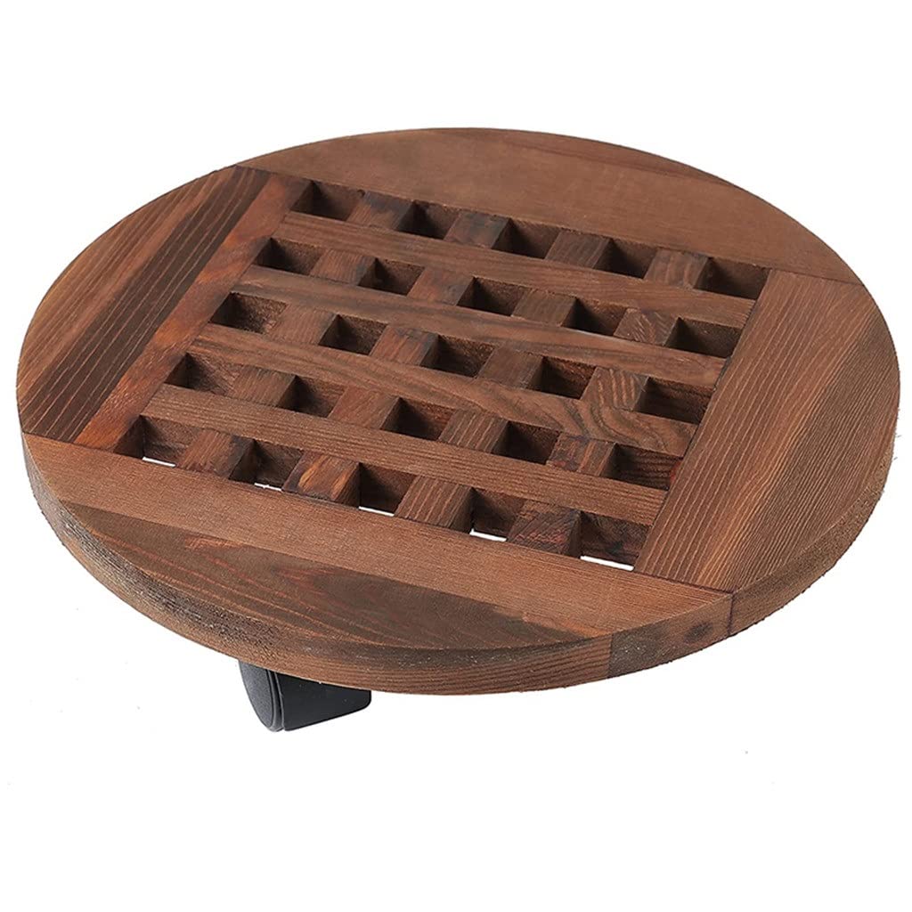 25cm Wooden Flower Pot with Removable Tray & Wheels - Portable Plant Stand Base, Planter Mover Trolley Plate for Indoor/Outdoor Gardening, Balcony Decor & Easy Plant Transportation