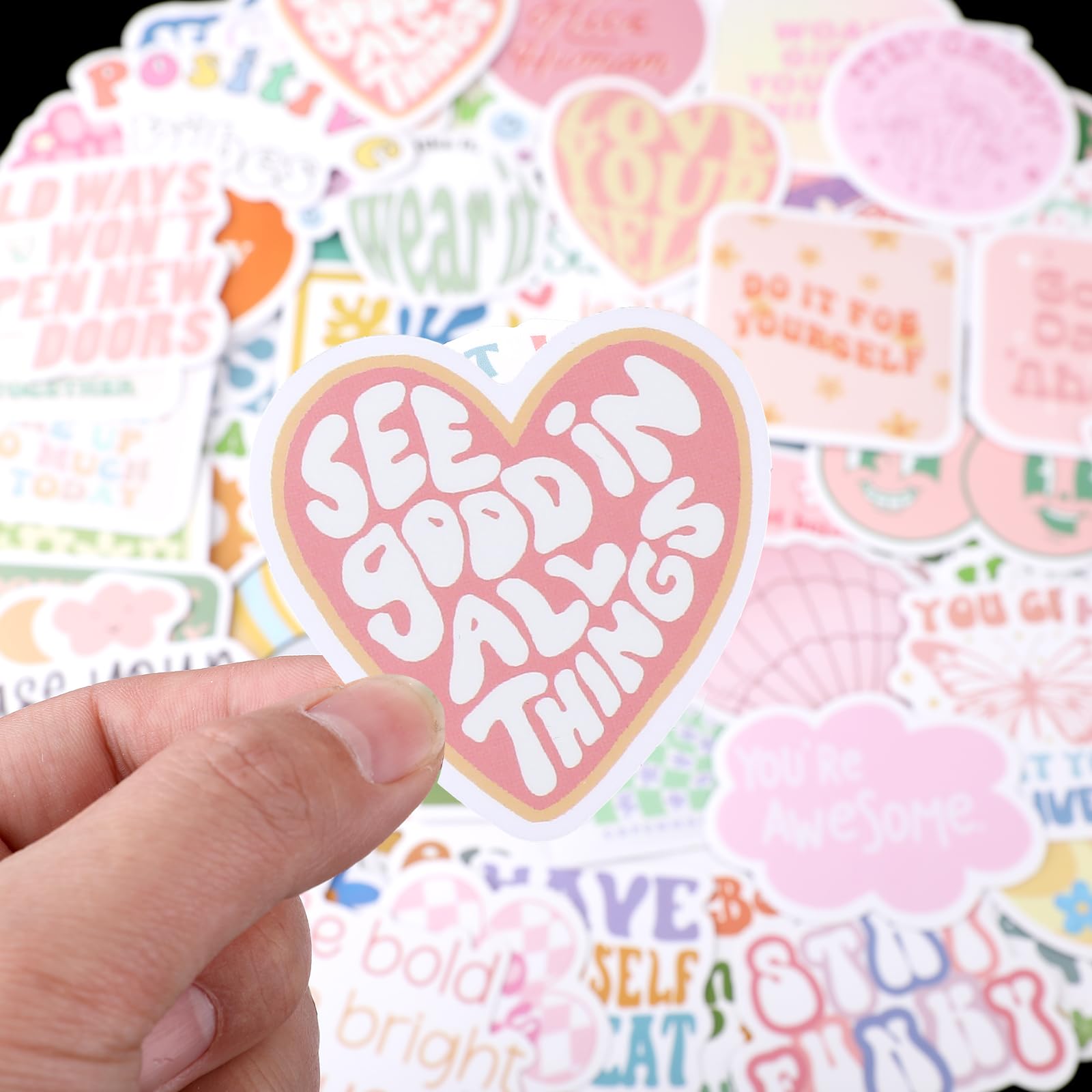 100PCS Pink Motivational Vinyl Waterproof Stickers - Inspirational Decals for Laptop, Water Bottle, Phone, Car, Hard Hat | Durable Adhesive for Adults, Women, Teens & Kids | Perfect for School, Office, Gym & Personal Belongings
