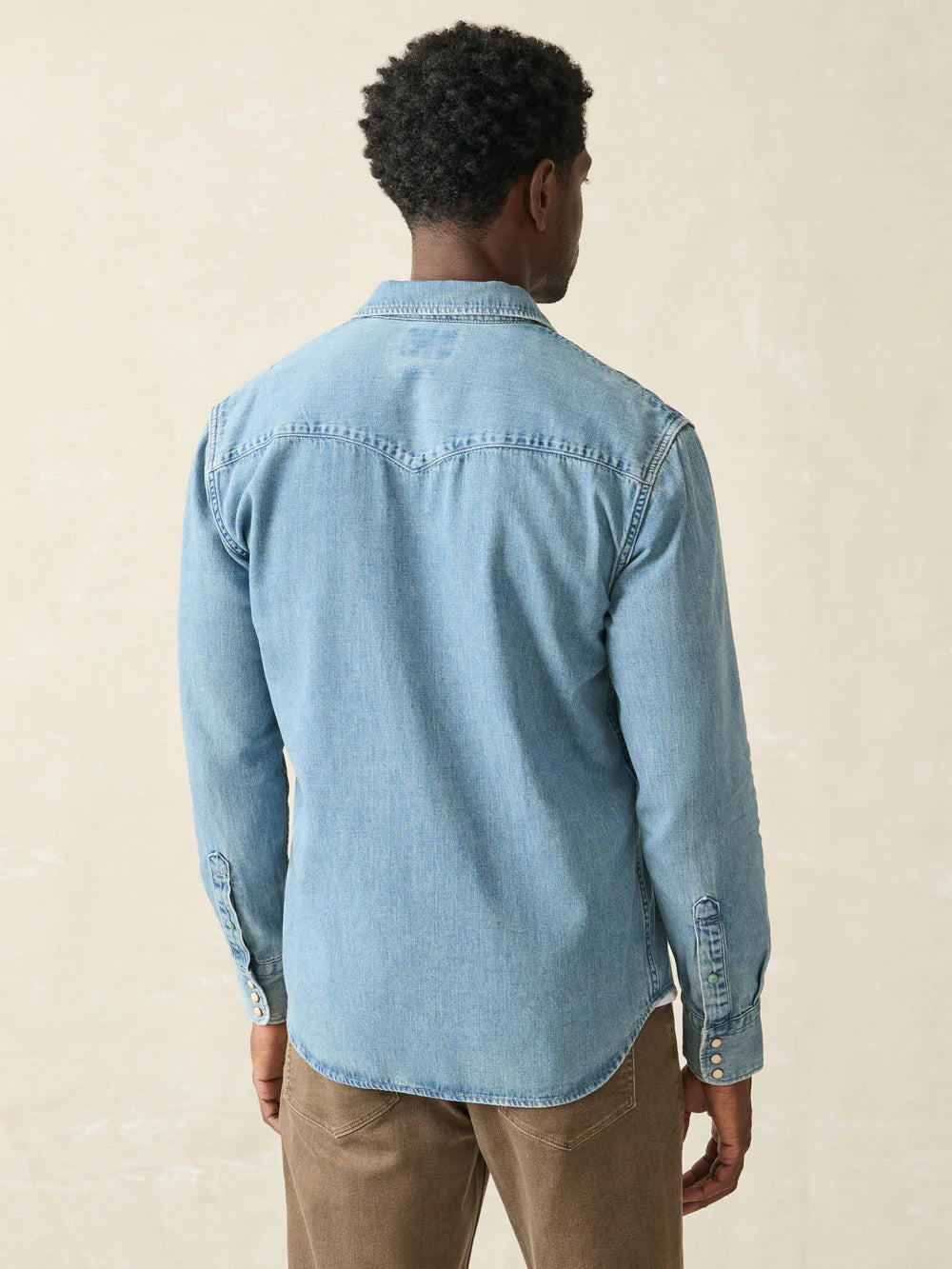 FAHERTY Faded Indigo Western Shirt for Men - Vintage Denim Cowboy Shirt with Pearl Snap Buttons - Perfect for Rodeo, Country Music Festivals & Casual Wear