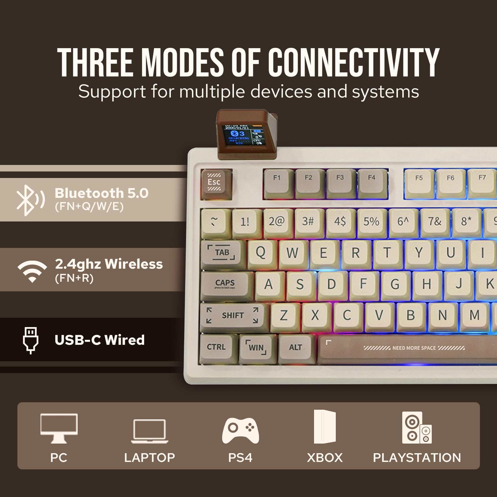 EPOMAKER RT100 97-Key Wireless Mechanical Gaming Keyboard with Customizable Display, Rotary Knob & Hot-Swappable Switches | Bluetooth 5.0/2.4GHz/USB-C | 5000mAh Battery | Wisteria Linear Switch | Compatible with Windows & Mac | Perfect for Gaming, Office Work & Typing Enthusiasts