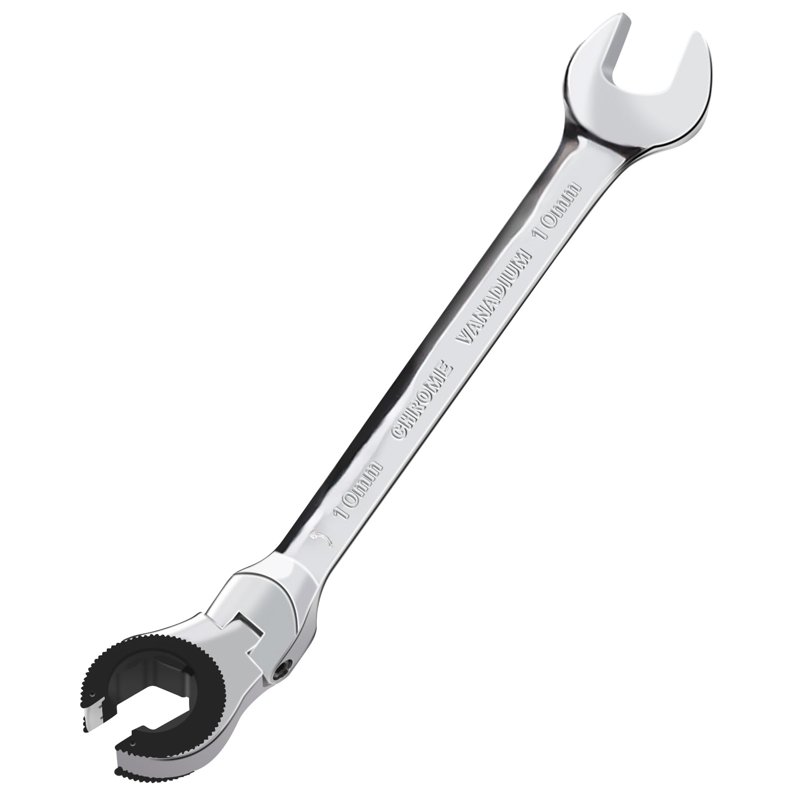 LOSCHEN 10mm Open Flex-Head Ratcheting Wrench - 82-Tooth Metric Ratcheting Spanner - Chrome Vanadium Steel Tubing - Ideal for Automotive Repair, Plumbing & Tight Spaces