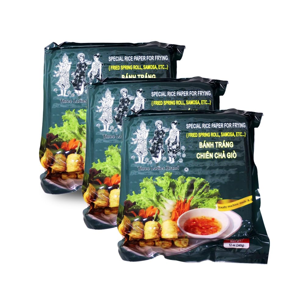 Crispy Vietnamese Spring Roll Rice Paper Wrappers - 16cm Square Frying-Special Rice Paper (3 Pack) | Perfect for Homemade Fried Spring Rolls, Appetizers & Asian Cuisine